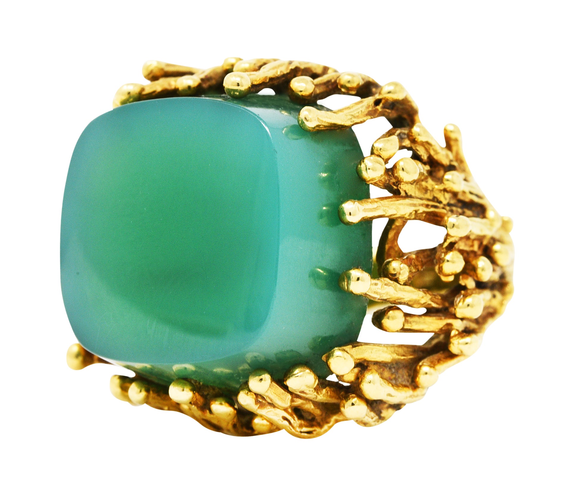 Brutalist Chrysoprase 18 Karat Yellow Gold Sculptural RingRing - Wilson's Estate Jewelry