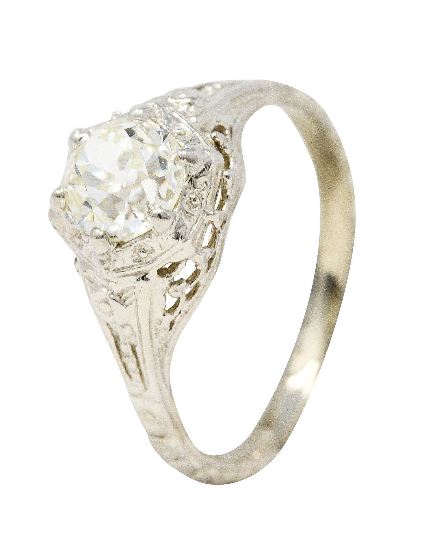 Art Deco 0.82 CTW Diamond 14 Karat White Gold Blossom Engagement RingRing - Wilson's Estate Jewelry