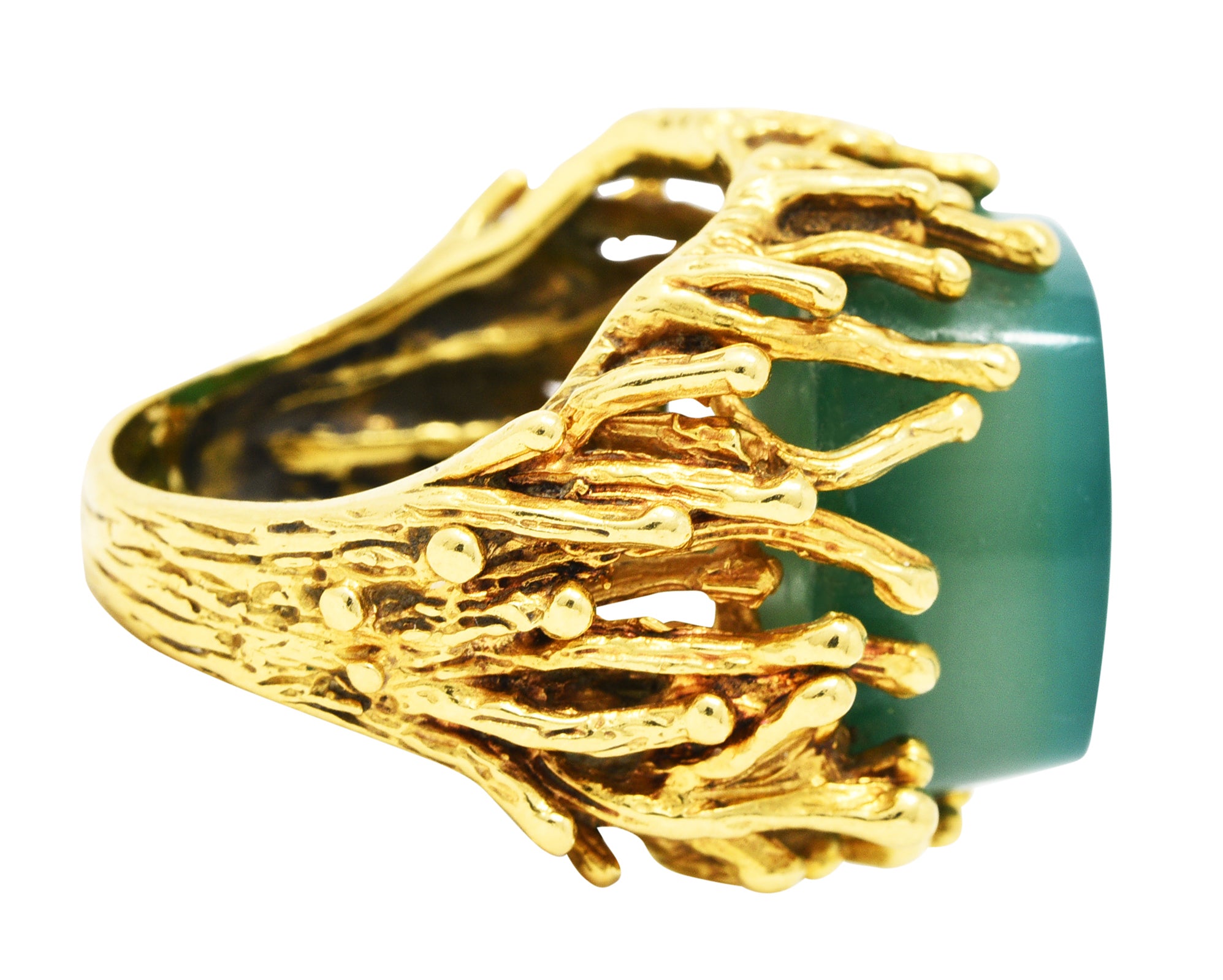 Brutalist Chrysoprase 18 Karat Yellow Gold Sculptural RingRing - Wilson's Estate Jewelry