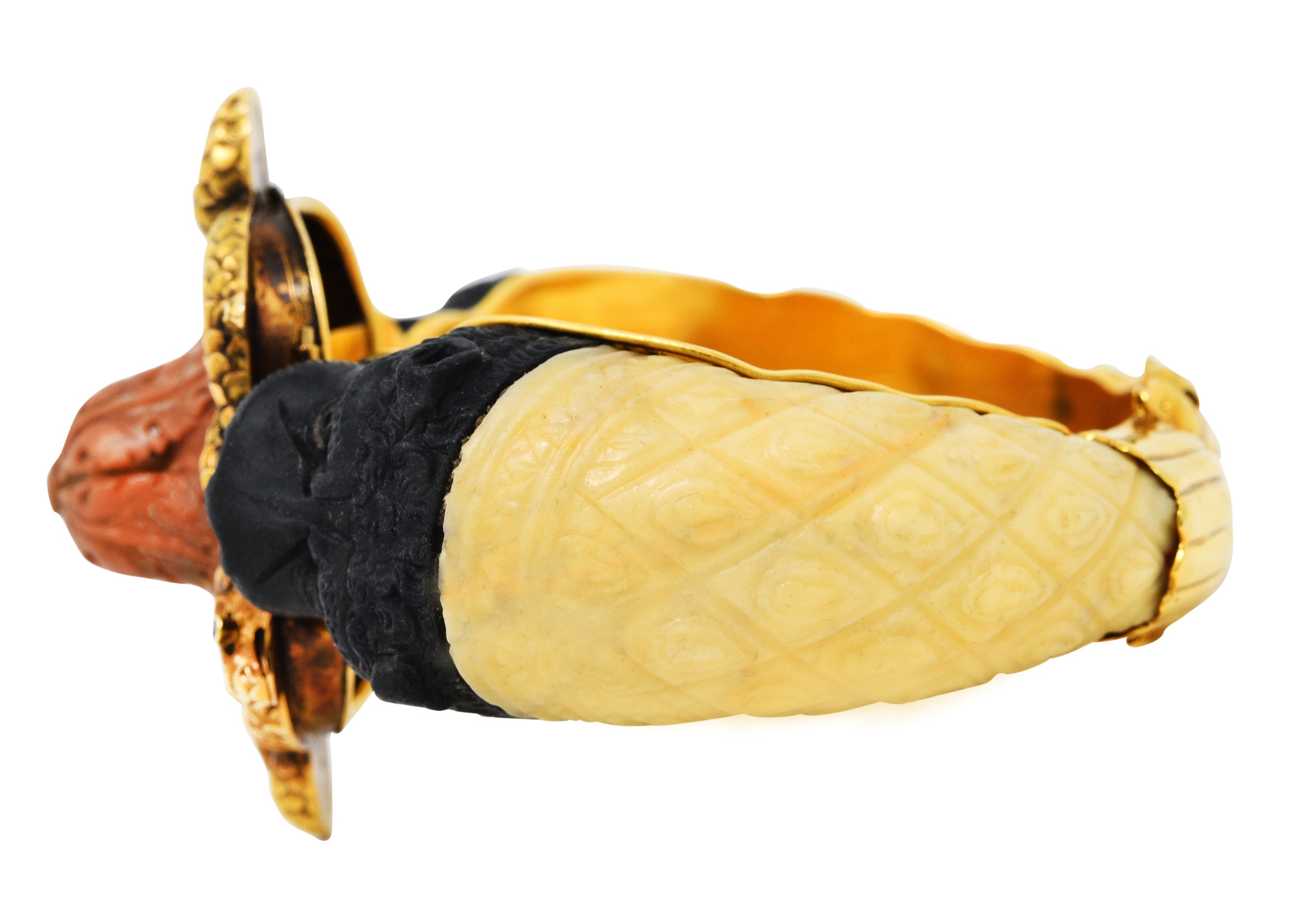 1860's Victorian Carved Hardstone Lava 18 Karat Yellow Gold Lion Snake BraceletBracelet - Wilson's Estate Jewelry