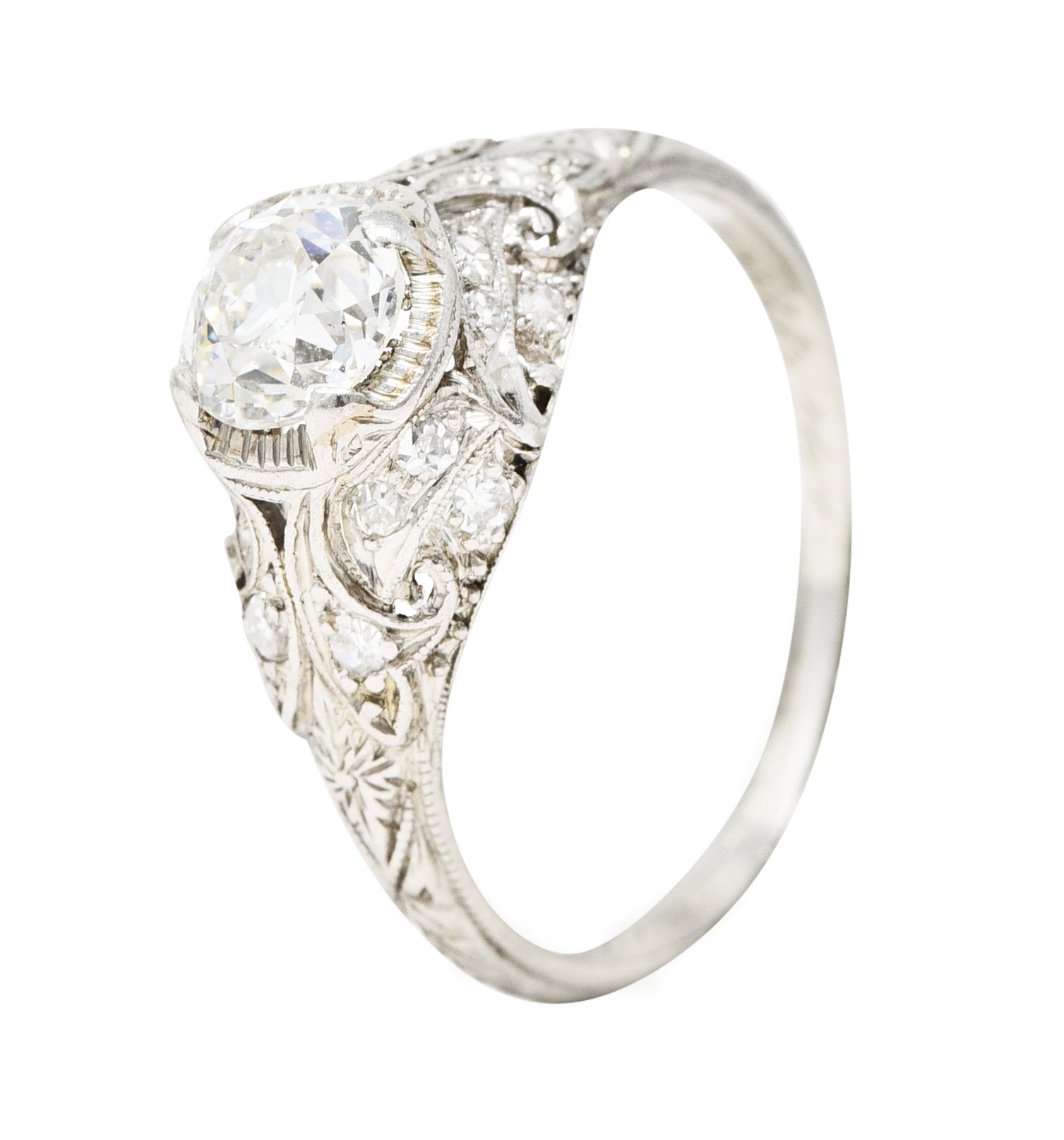 Art Deco 0.53 CTW Old Mine Diamond Platinum Orange Blossom Engagement Ring Wilson's Estate Jewelry