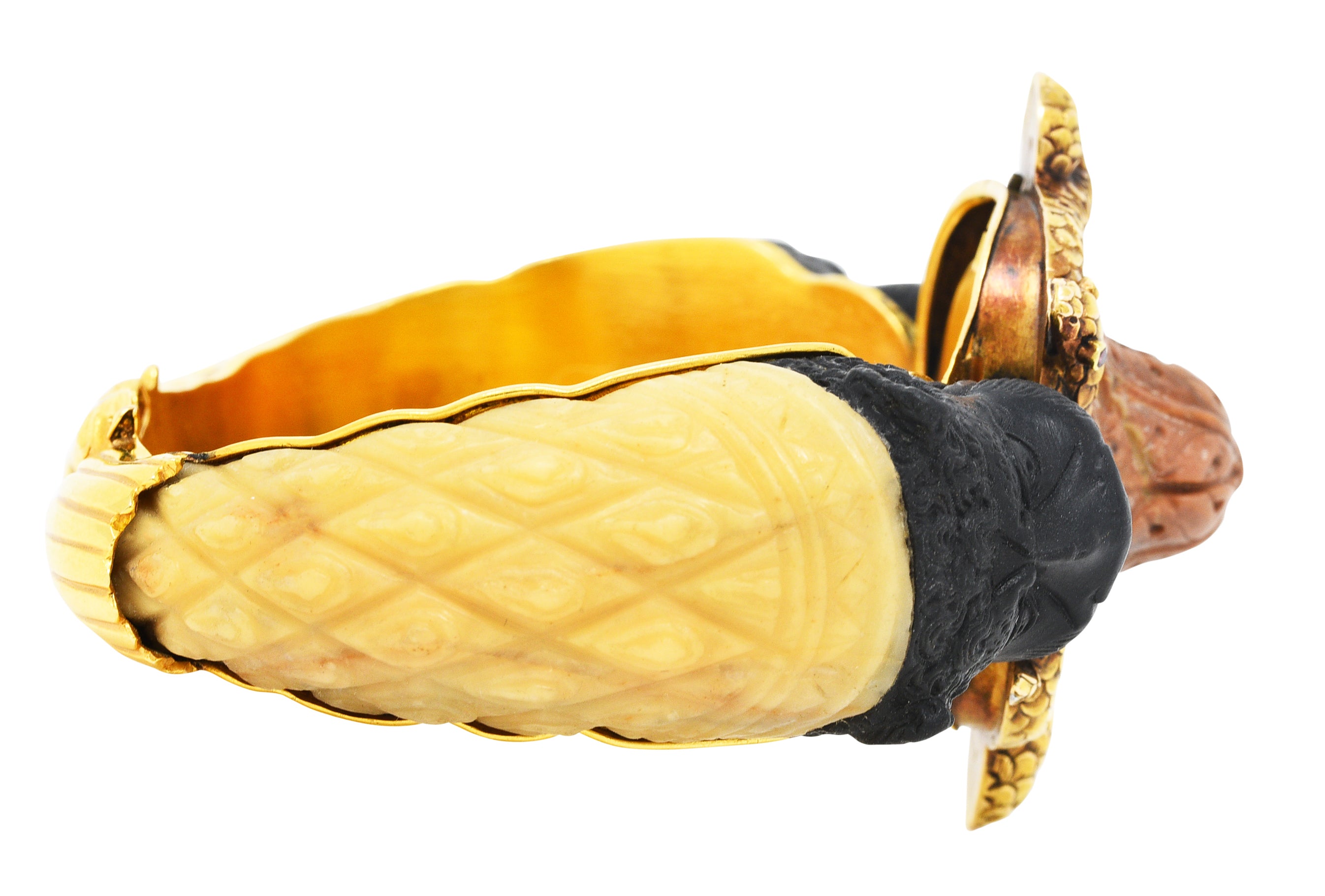 1860's Victorian Carved Hardstone Lava 18 Karat Yellow Gold Lion Snake BraceletBracelet - Wilson's Estate Jewelry