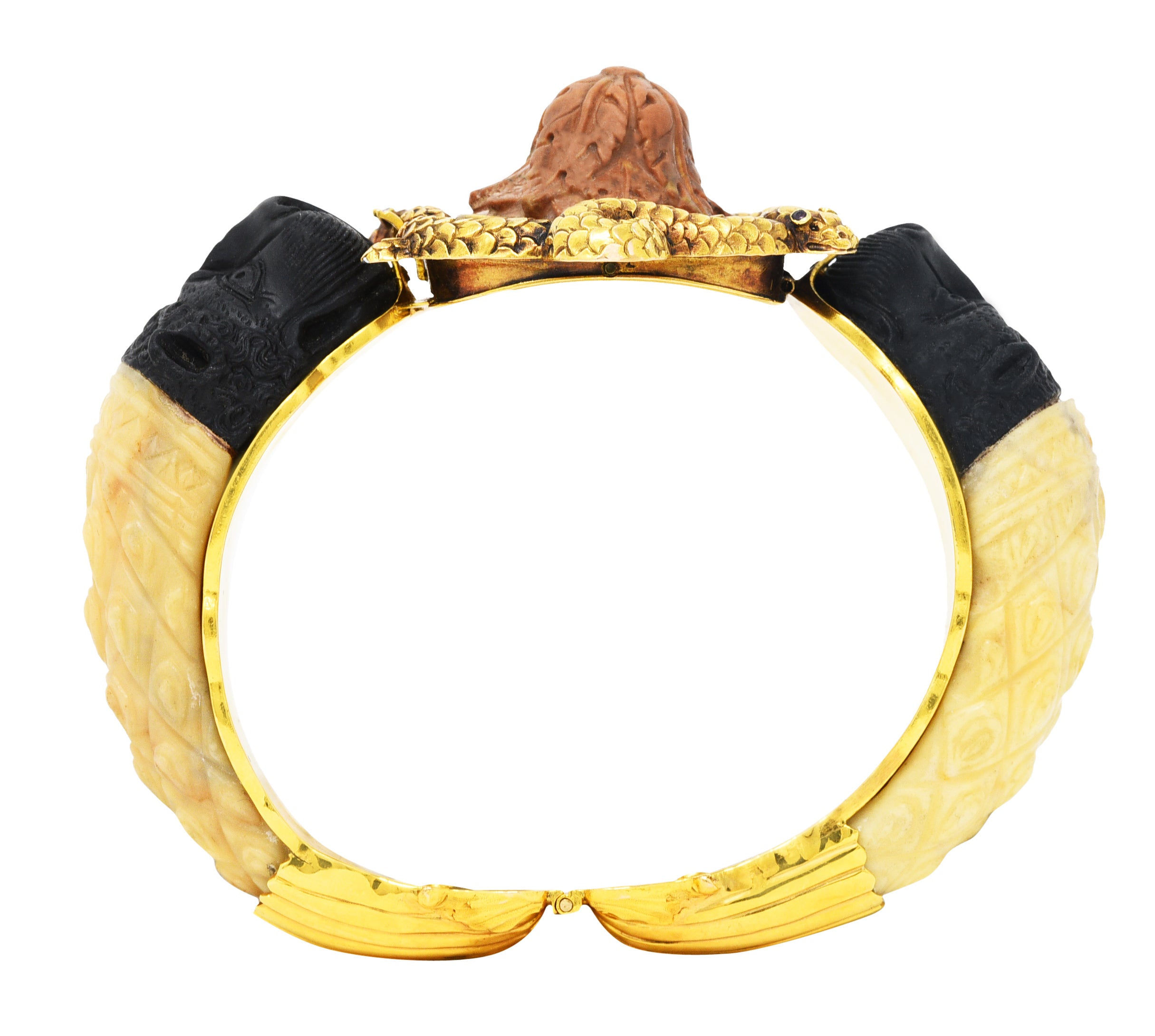 1860's Victorian Carved Hardstone Lava 18 Karat Yellow Gold Lion Snake BraceletBracelet - Wilson's Estate Jewelry