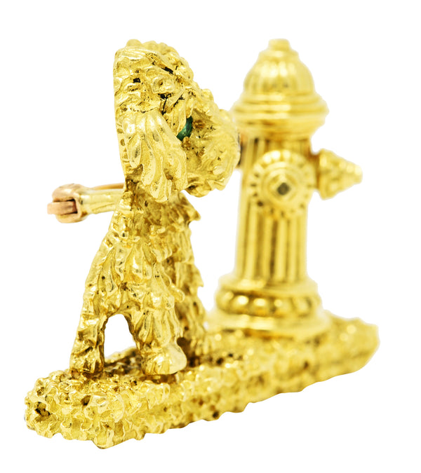 1970's Vintage Emerald Diamond 18 Karat Green Gold Dog Fire Hydrant BroochBrooch - Wilson's Estate Jewelry