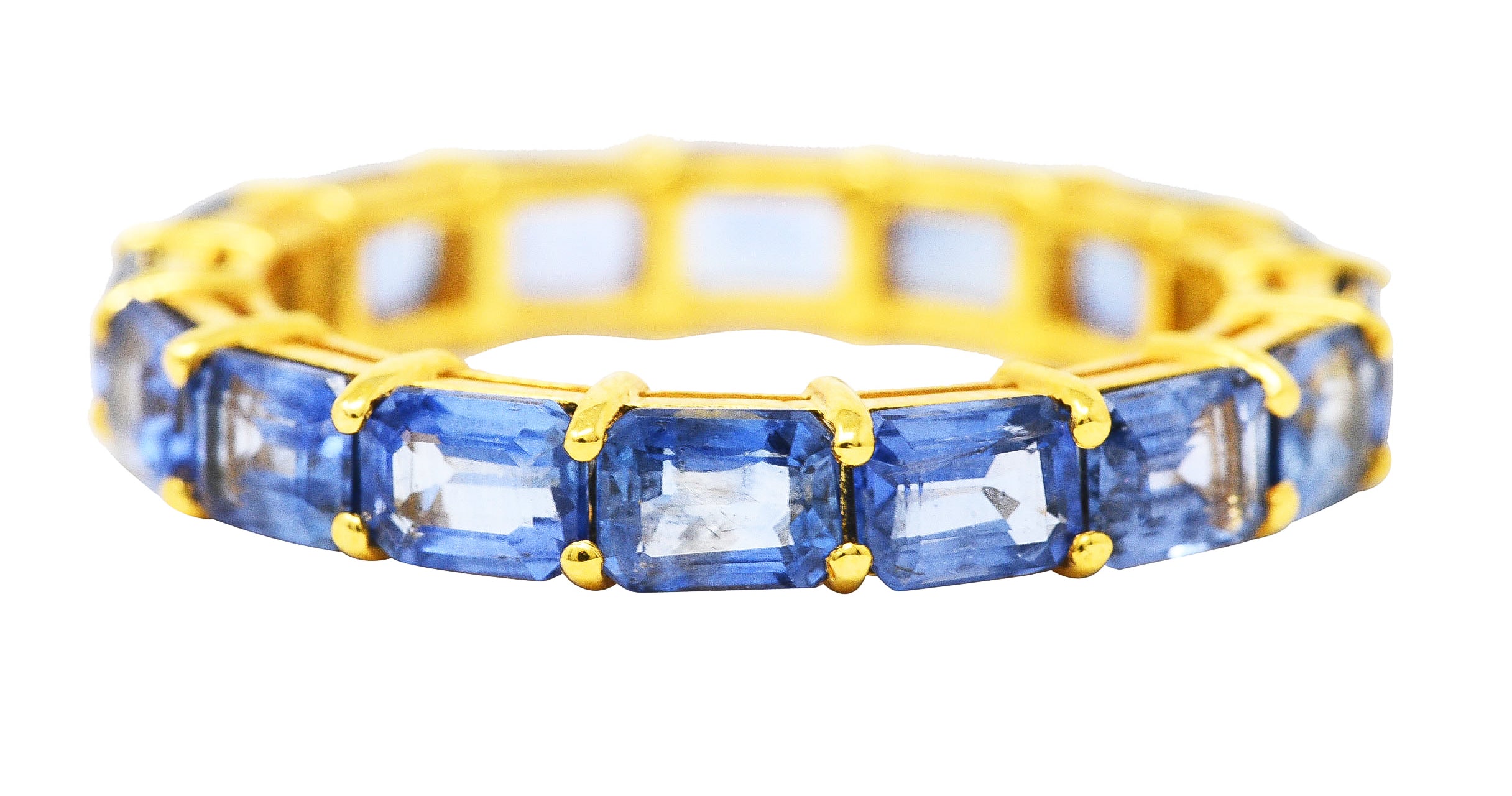 Contemporary 4.80 CTW Emerald Cut Sapphire 18 Karat Yellow Gold Eternity Band Ring Wilson's Estate Jewelry