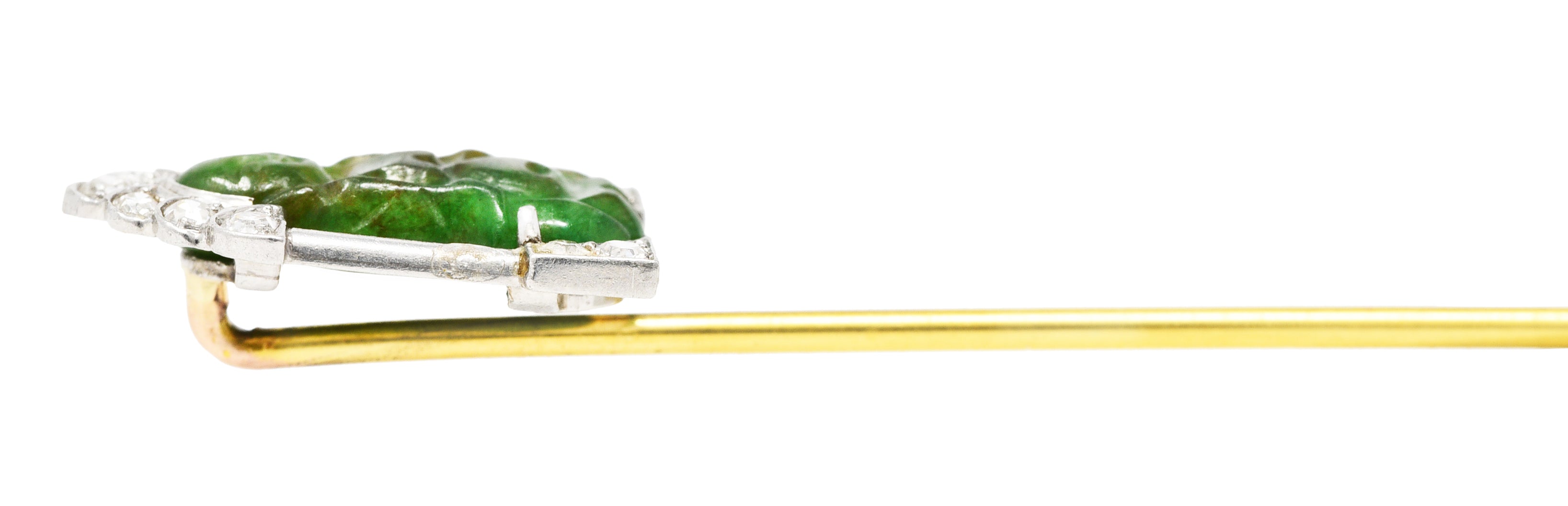 Art Deco Diamond Jade Platinum Buddha Stickpin Circa 1930Stickpin - Wilson's Estate Jewelry