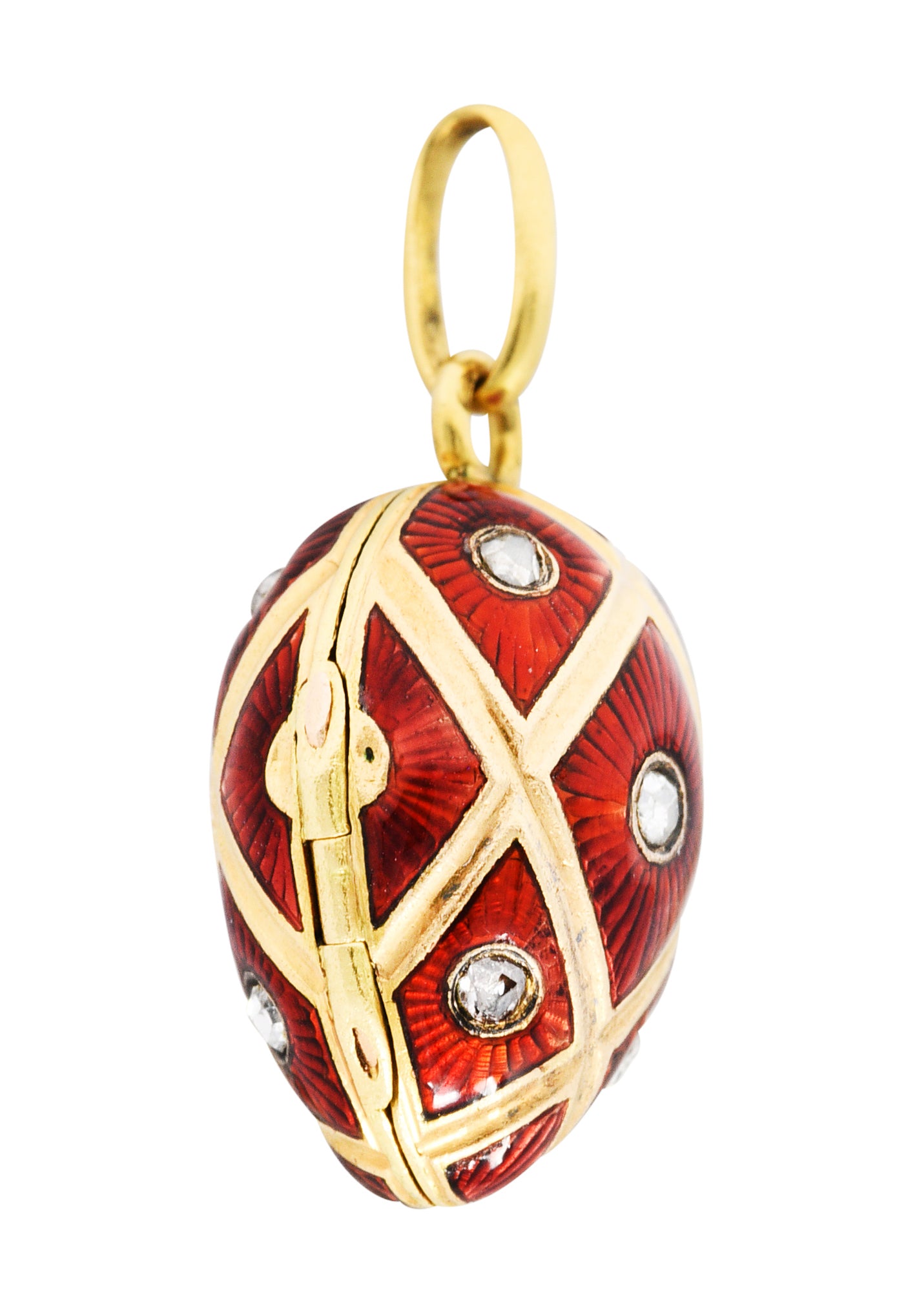 French Guilloche Enamel Rose Cut Diamond Egg Locket Charmcharm - Wilson's Estate Jewelry