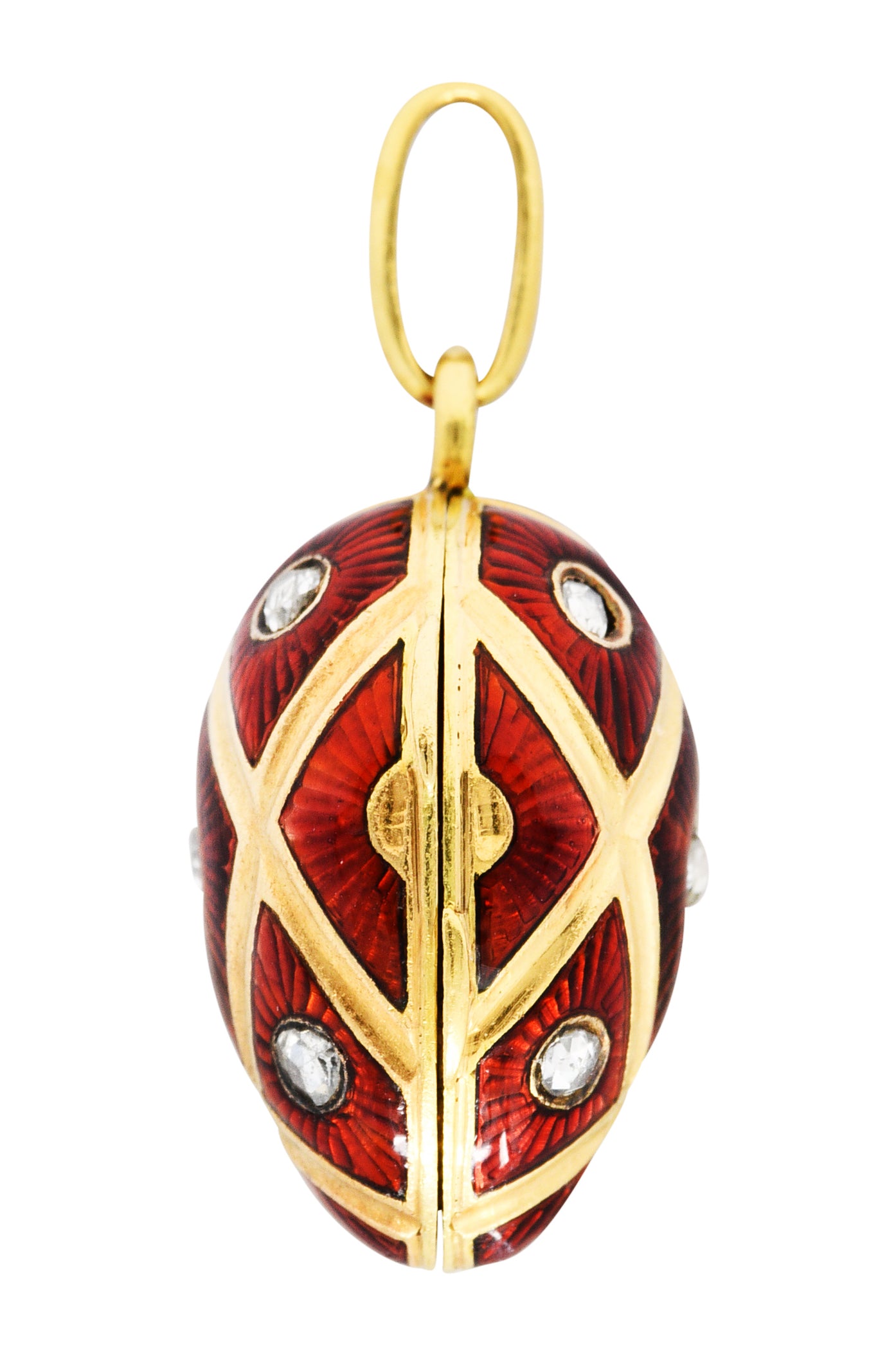 French Guilloche Enamel Rose Cut Diamond Egg Locket Charmcharm - Wilson's Estate Jewelry