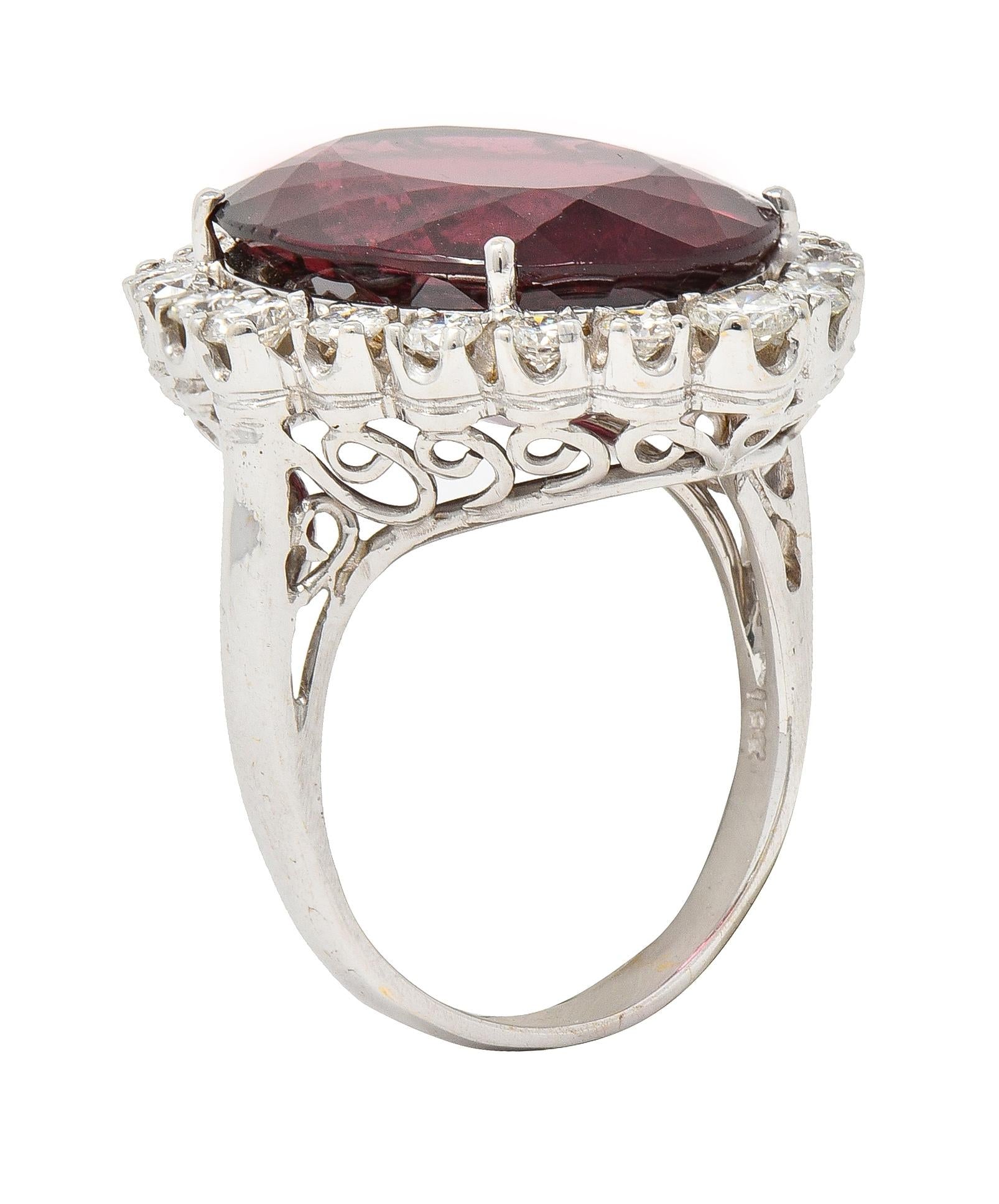 Vintage 14.90 CTW Rubellite Diamond 18 Karat White Gold Cluster Cocktail Ring