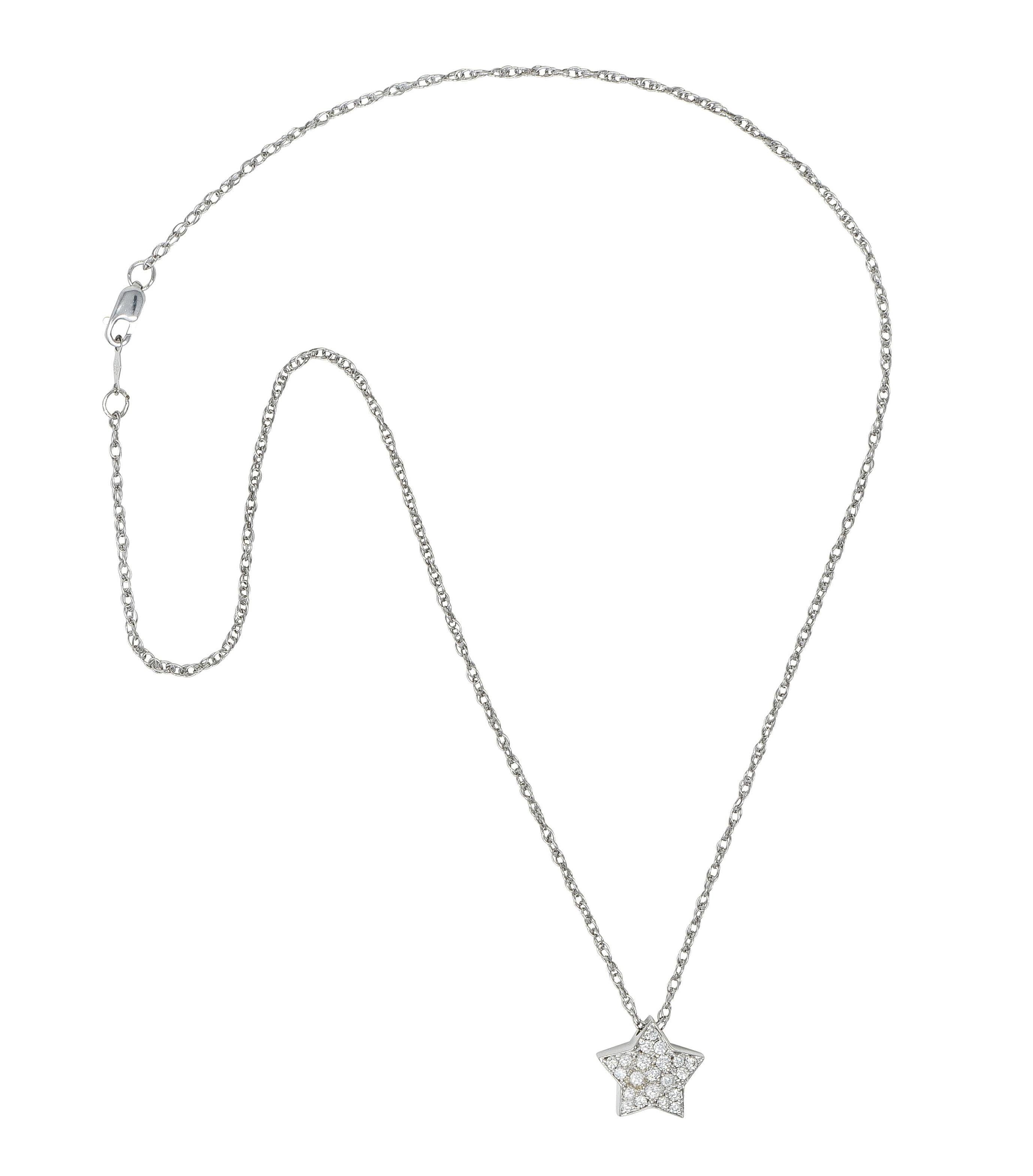 Contemporary 0.50 CTW Diamond 18 Karat White Gold Star Necklace