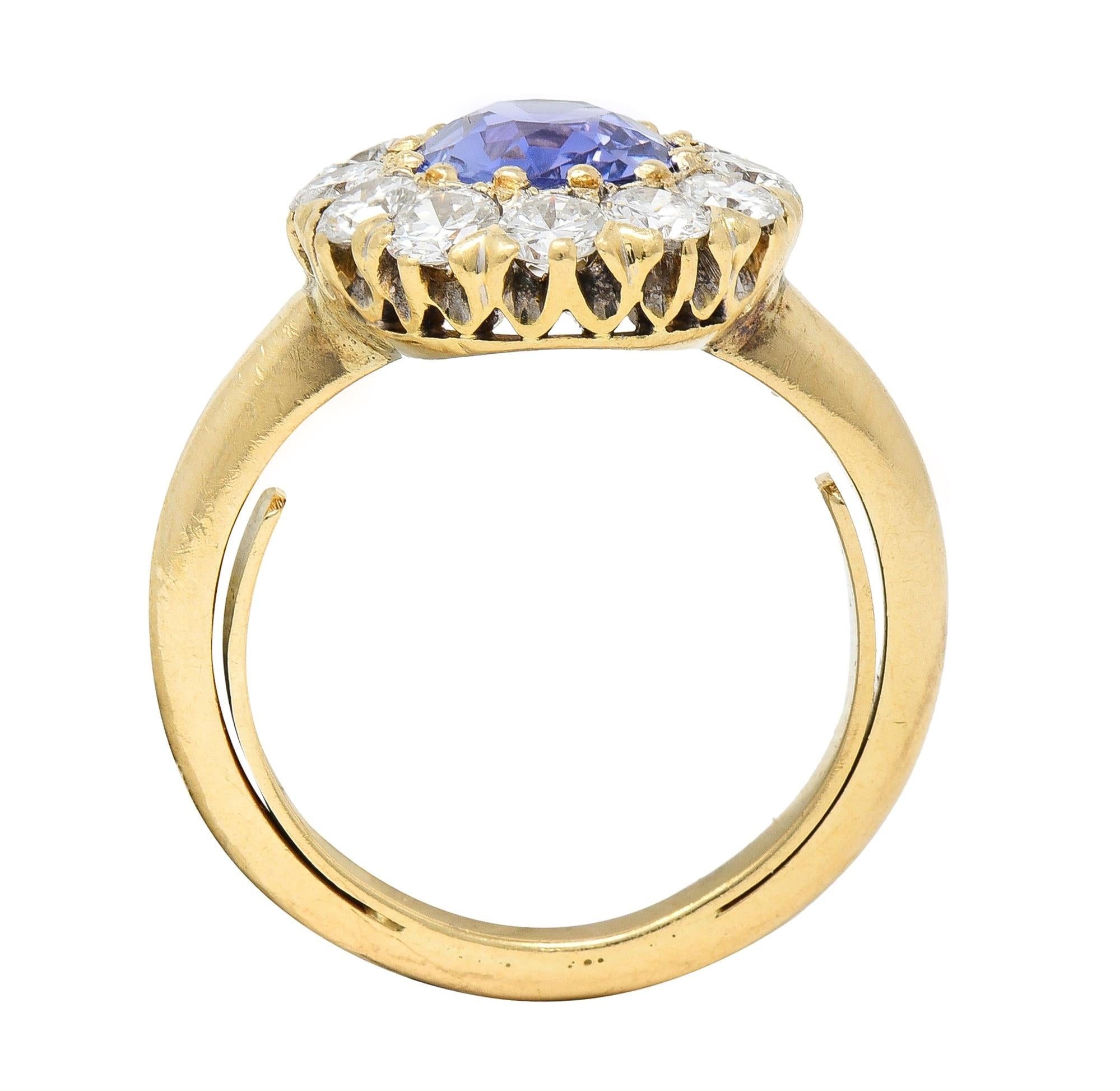 Edwardian 2.10 CTW No Heat Ceylon Sapphire Diamond 14 Karat Gold Antique Ring