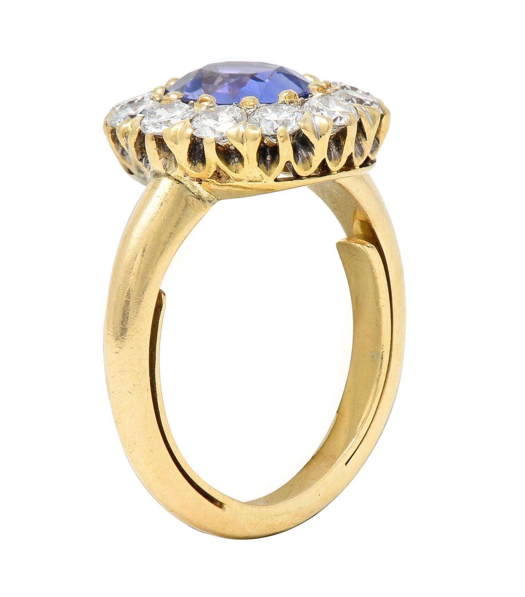 Edwardian 2.10 CTW No Heat Ceylon Sapphire Diamond 14 Karat Gold Antique Ring