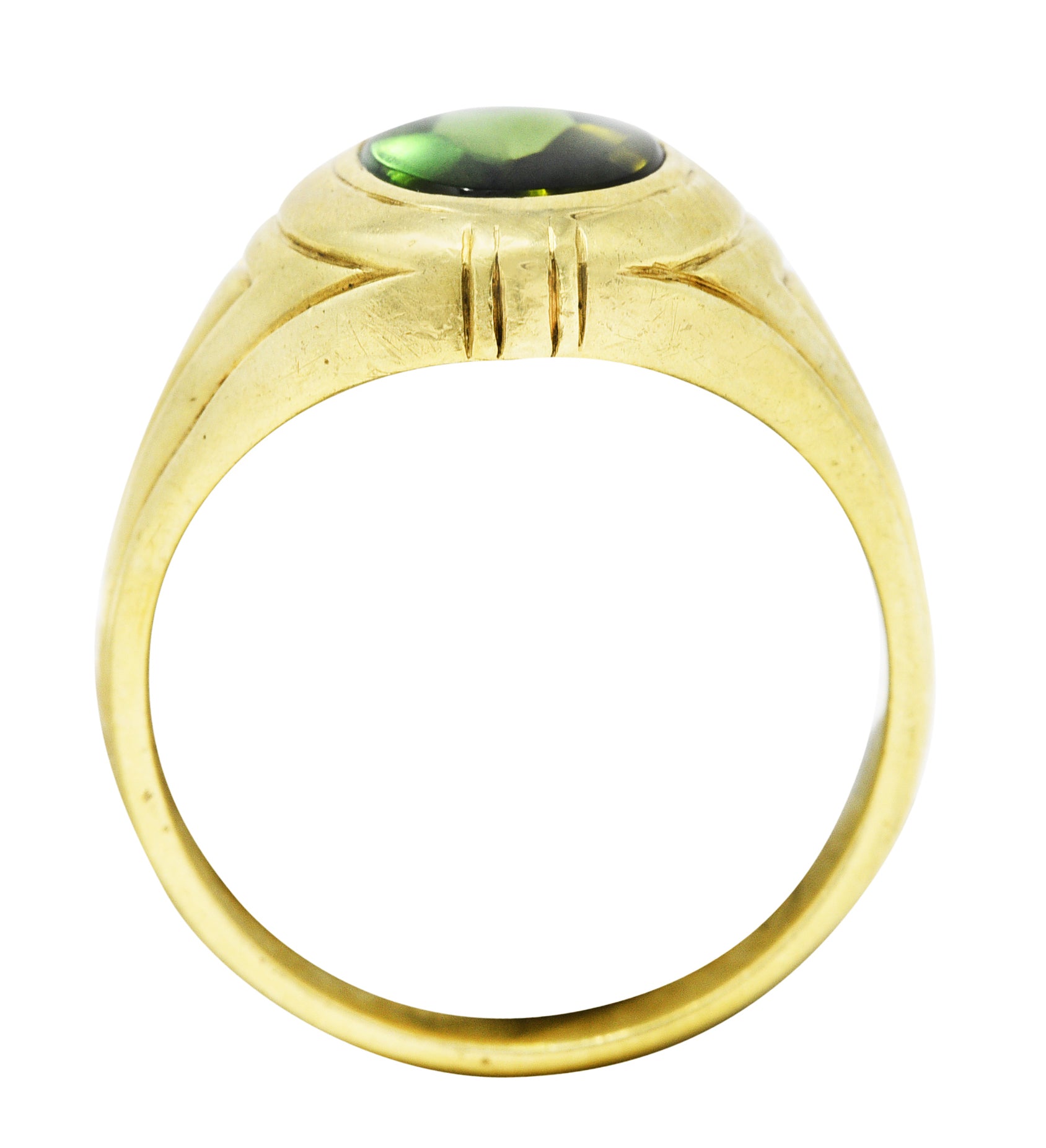 1930's Jones & Woodland Green Tourmaline 14 Karat Green Gold Unisex Signet RingRing - Wilson's Estate Jewelry