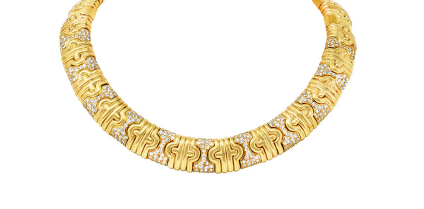 Bulgari 8.50 CTW Pavè Diamond 18 Karat Gold Vintage Parentesi Collar Necklace Wilson's Estate Jewelry