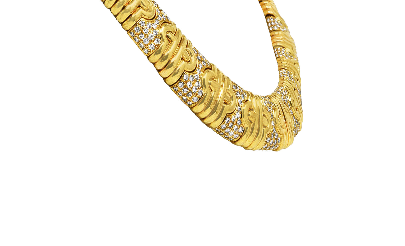 Bulgari 8.50 CTW Pavè Diamond 18 Karat Gold Vintage Parentesi Collar Necklace Wilson's Estate Jewelry