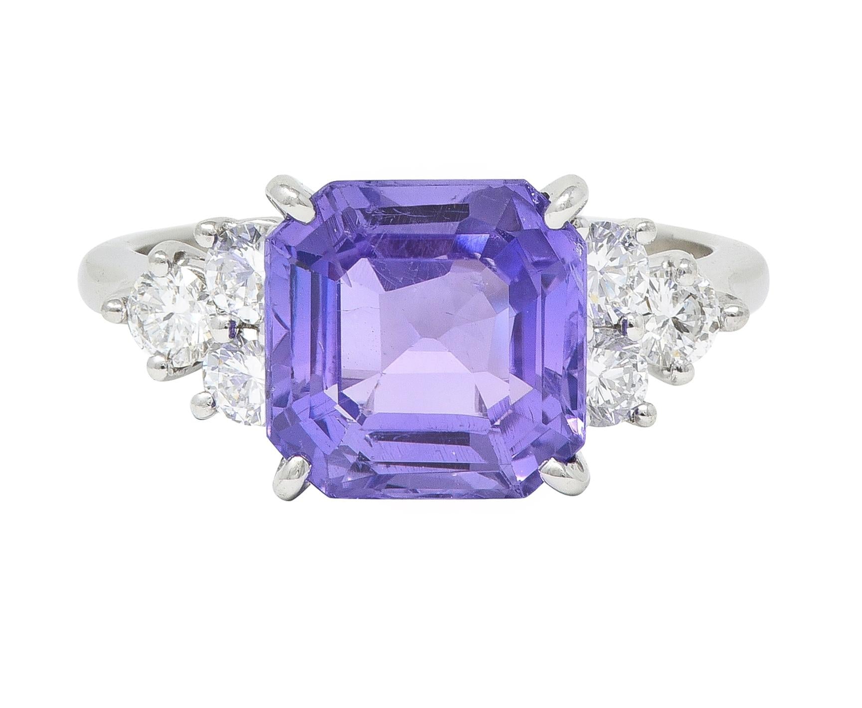 Contemporary 4.75 CTW No Heat Lavender Ceylon Sapphire Diamond Platinum Ring GIA