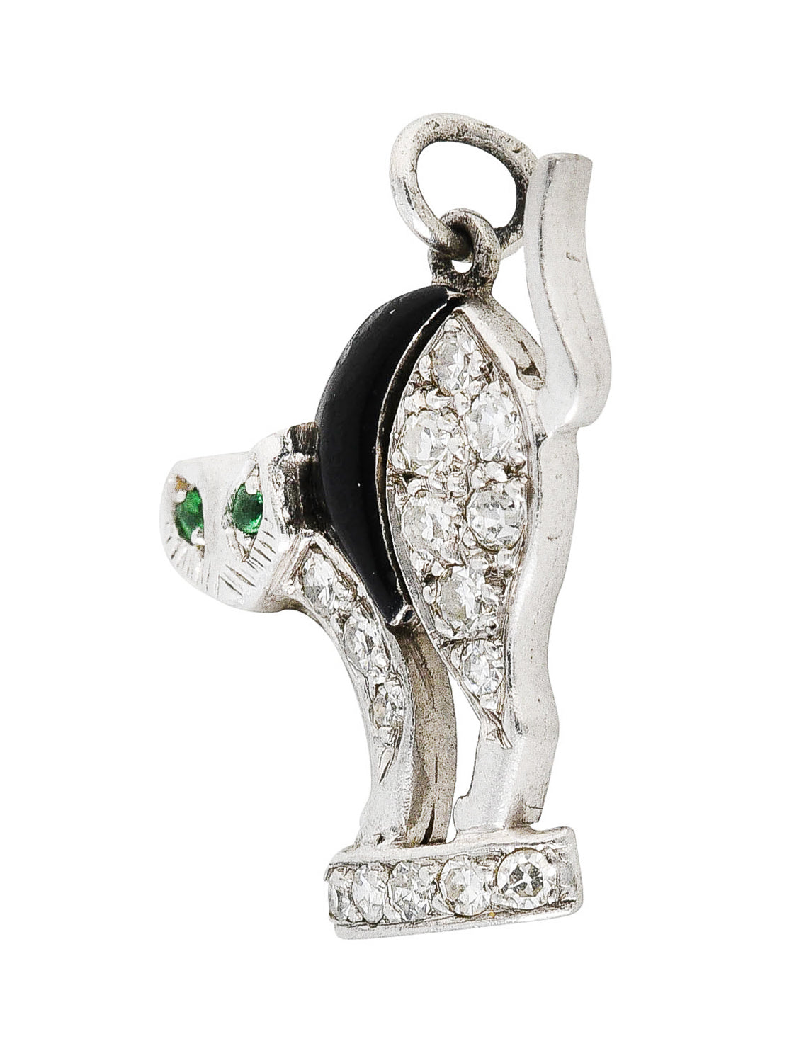 Art Deco Onyx Diamond Emerald Platinum Antique Cat Charm Wilson's Estate Jewelry