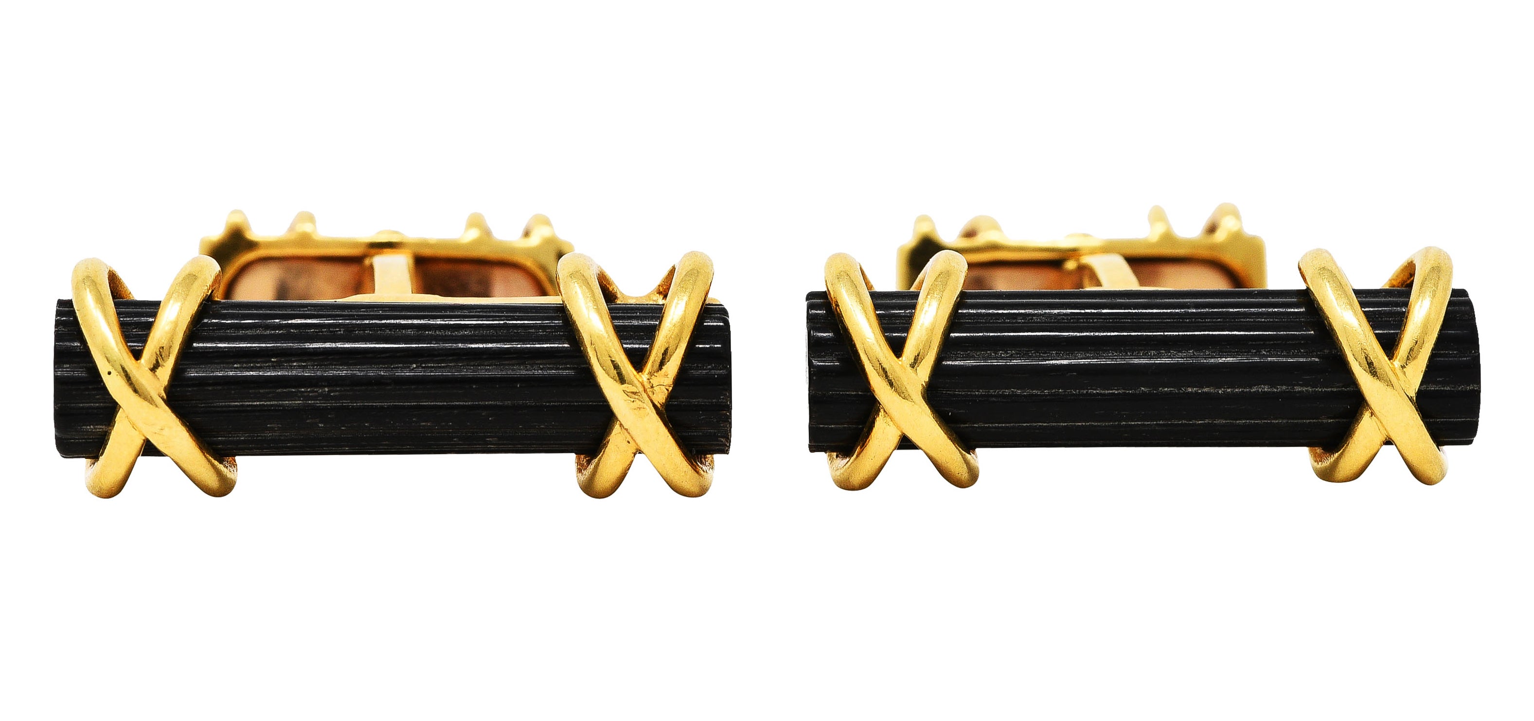 Tiffany & Co. French Carved Horn 18 Karat Yellow Gold Vintage Men's Cufflinks Wilson's Antique & Estate Jewelry