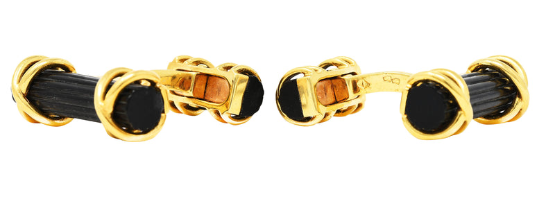 Tiffany & Co. French Carved Horn 18 Karat Yellow Gold Vintage Men's Cufflinks Wilson's Antique & Estate Jewelry