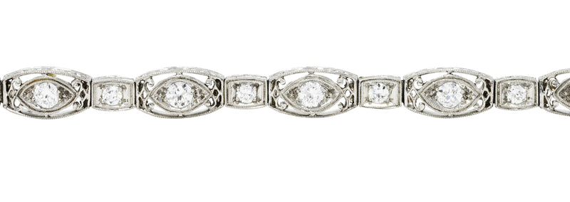 Art Deco 2.25 CTW Diamond Platinum Cushion Link Bracelet Wilson's Estate Jewelry