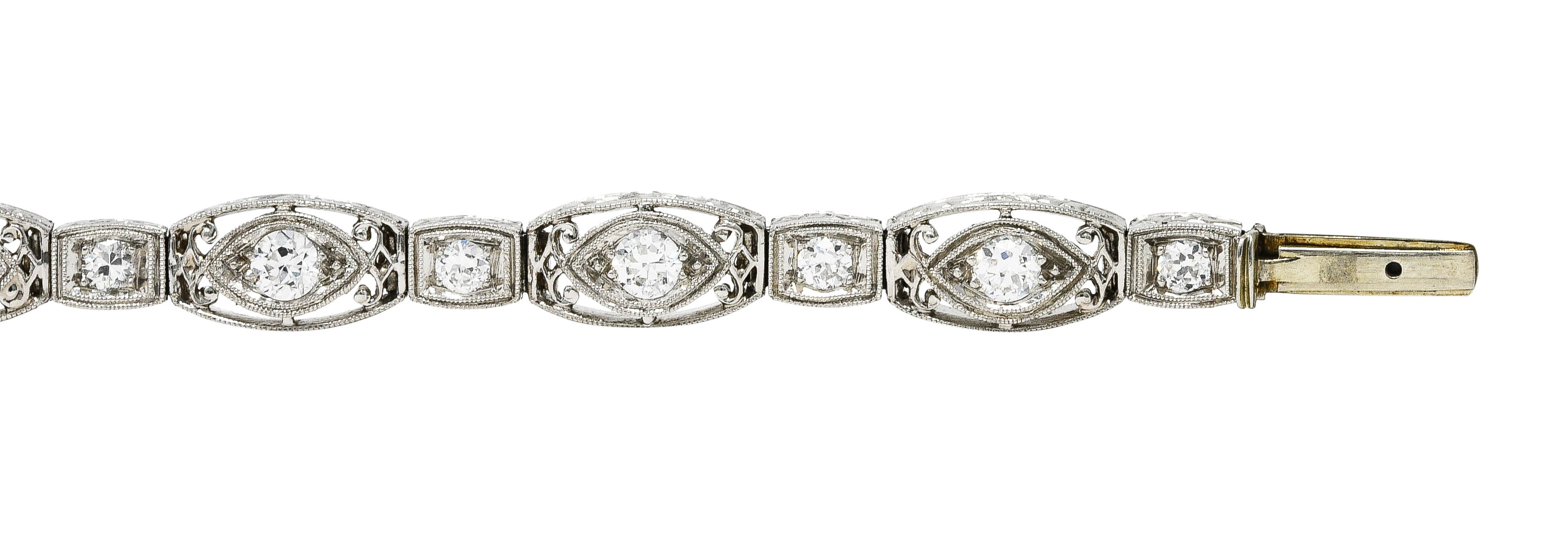 Art Deco 2.25 CTW Diamond Platinum Cushion Link Bracelet Wilson's Estate Jewelry