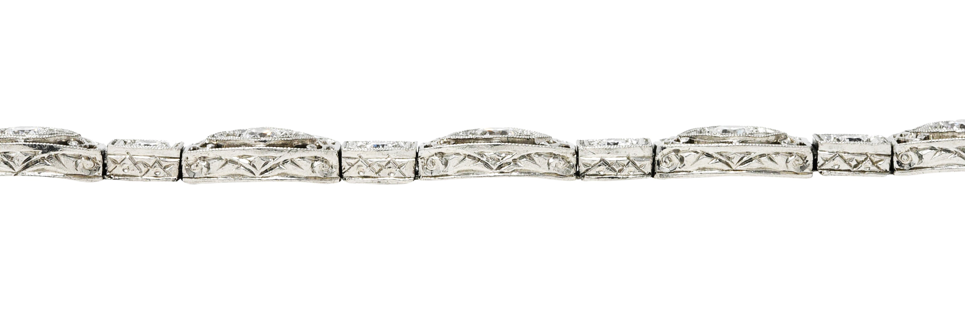 Art Deco 2.25 CTW Diamond Platinum Cushion Link Bracelet Wilson's Estate Jewelry