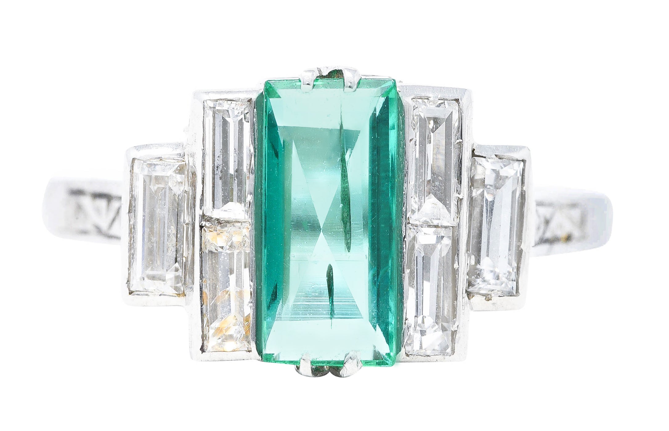 Art Deco 1.25 CTW Emerald Diamond Platinum Tiered Ring Circa 1930 Wilson's Antique & Estate Jewelry