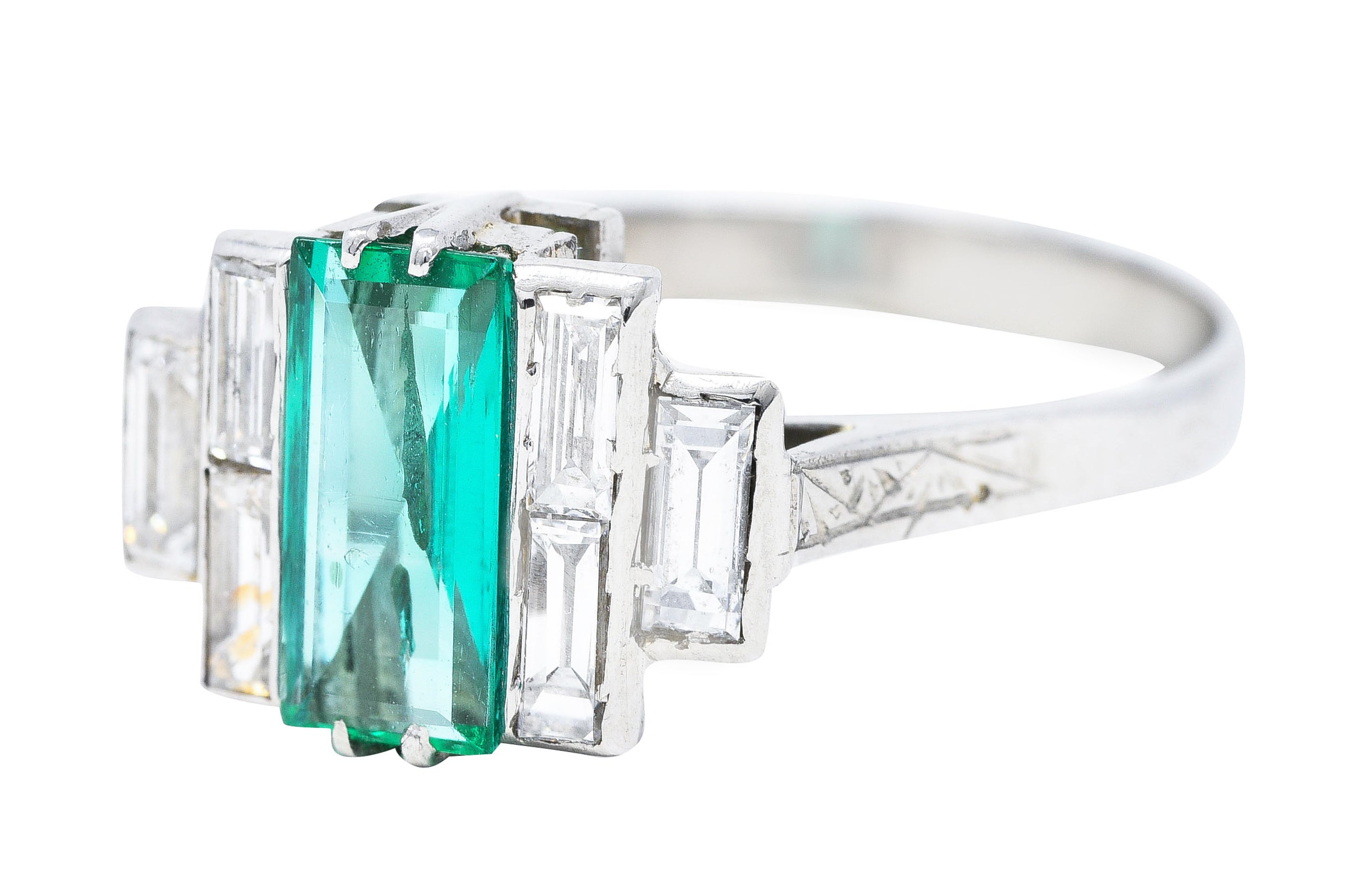 Art Deco 1.25 CTW Emerald Diamond Platinum Tiered Ring Circa 1930 Wilson's Antique & Estate Jewelry