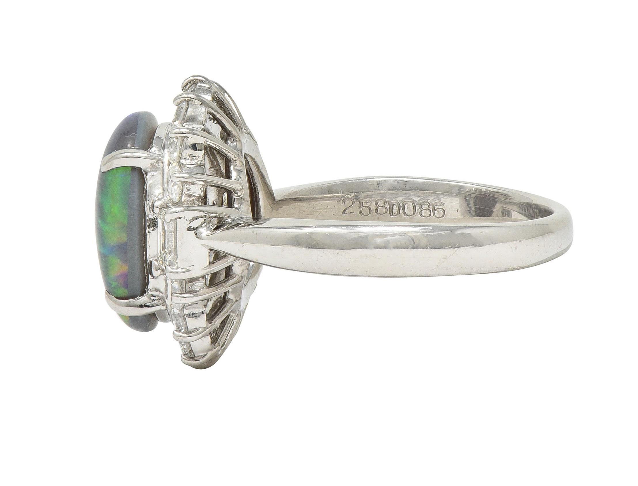 Contemporary 0.86 CTW Diamond Opal Platinum Halo Cluster Ring