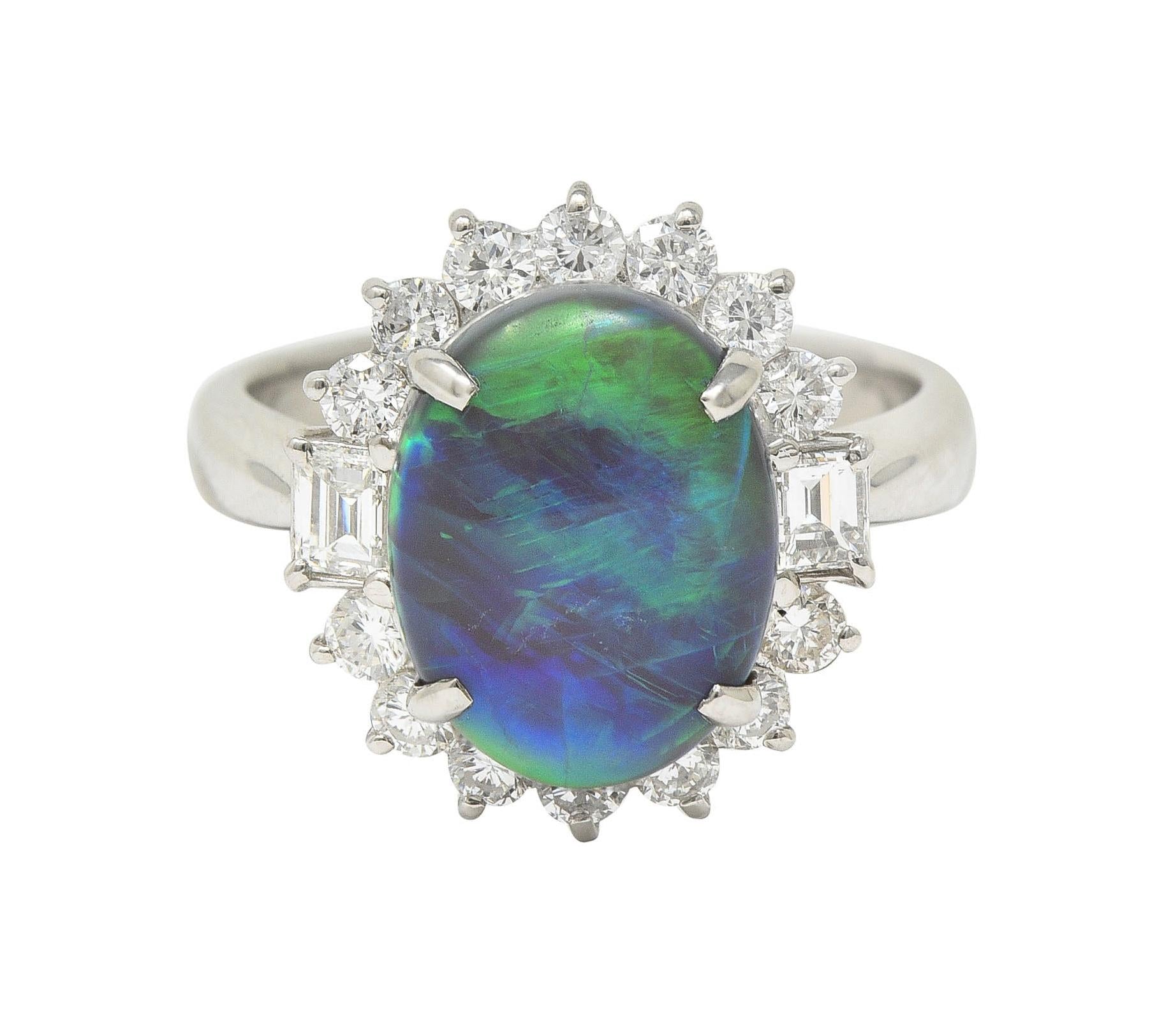 Contemporary 0.86 CTW Diamond Opal Platinum Halo Cluster Ring