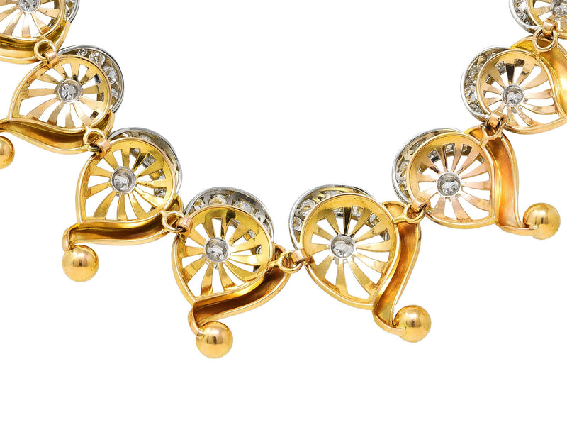 Modernist 1950's 10.00 CTW Diamond 18 Karat Yellow Gold Linked Collar Necklace Wilson's Estate Jewelry