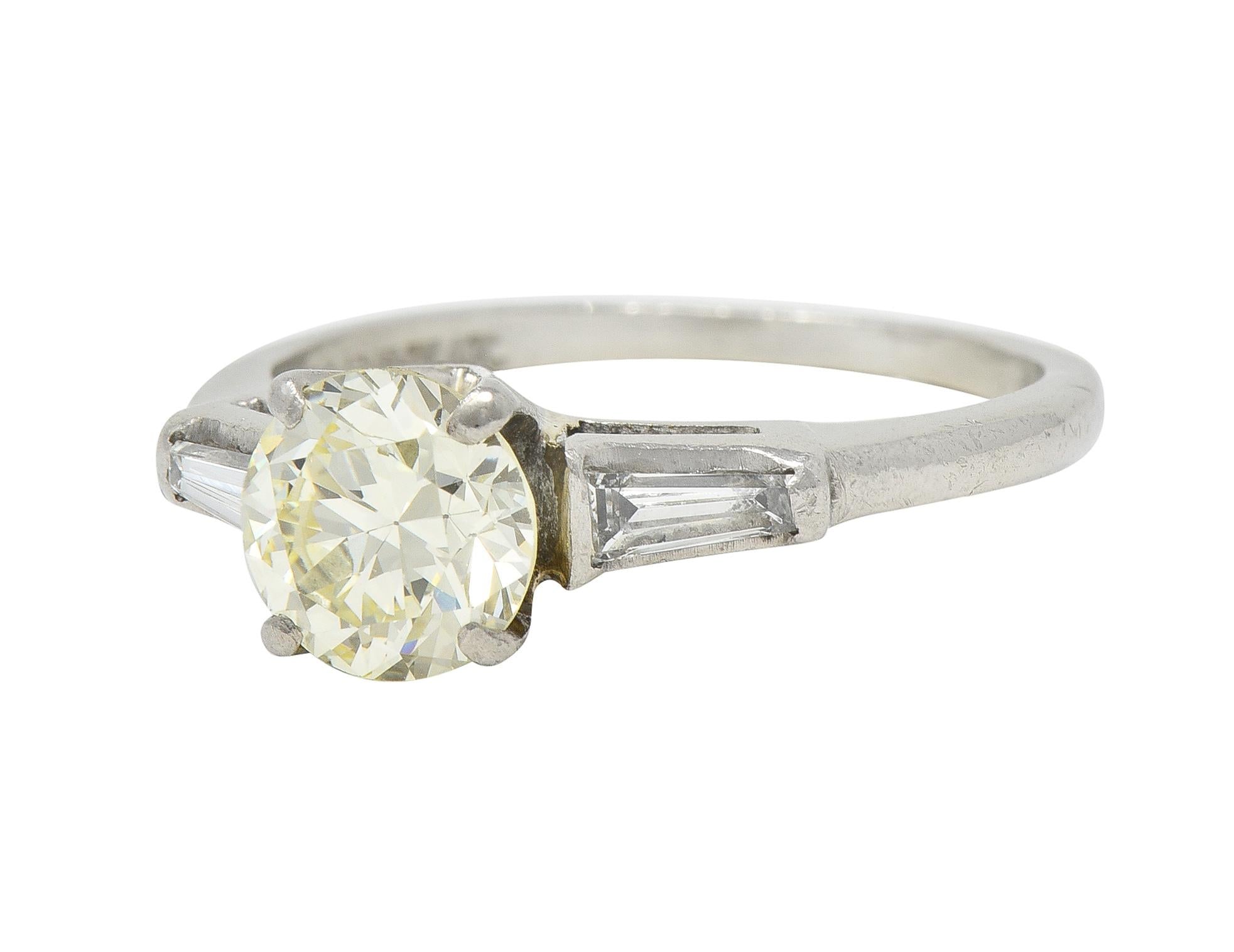 1950s 1.50 CTW Transitional Diamond Platinum Three Stone Vintage Engagement Ring