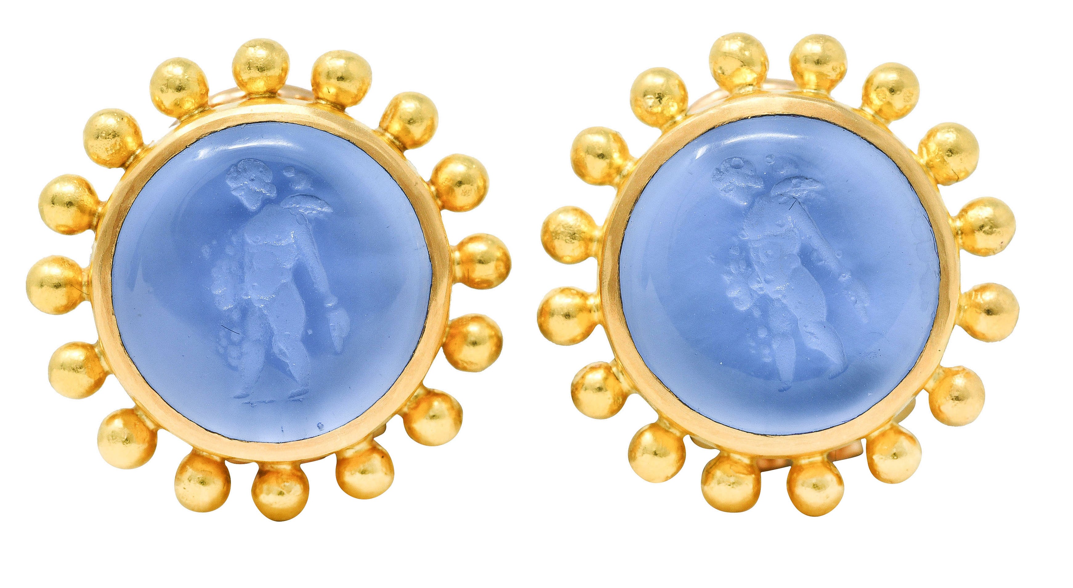 Elizabeth Locke Mother-Of-Pearl Venetian Glass 19 Karat Gold Putto Intaglio Earrings Wilson's Antique & Estate Jewelry