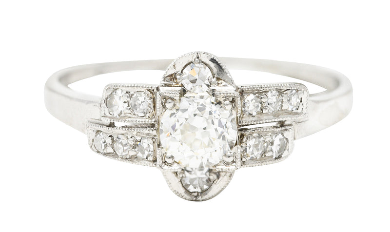 Art Deco 1920 0.51 CTW Old European Cut Diamond Platinum Geometric Antique Engagement Ring Wilson's Estate Jewelry