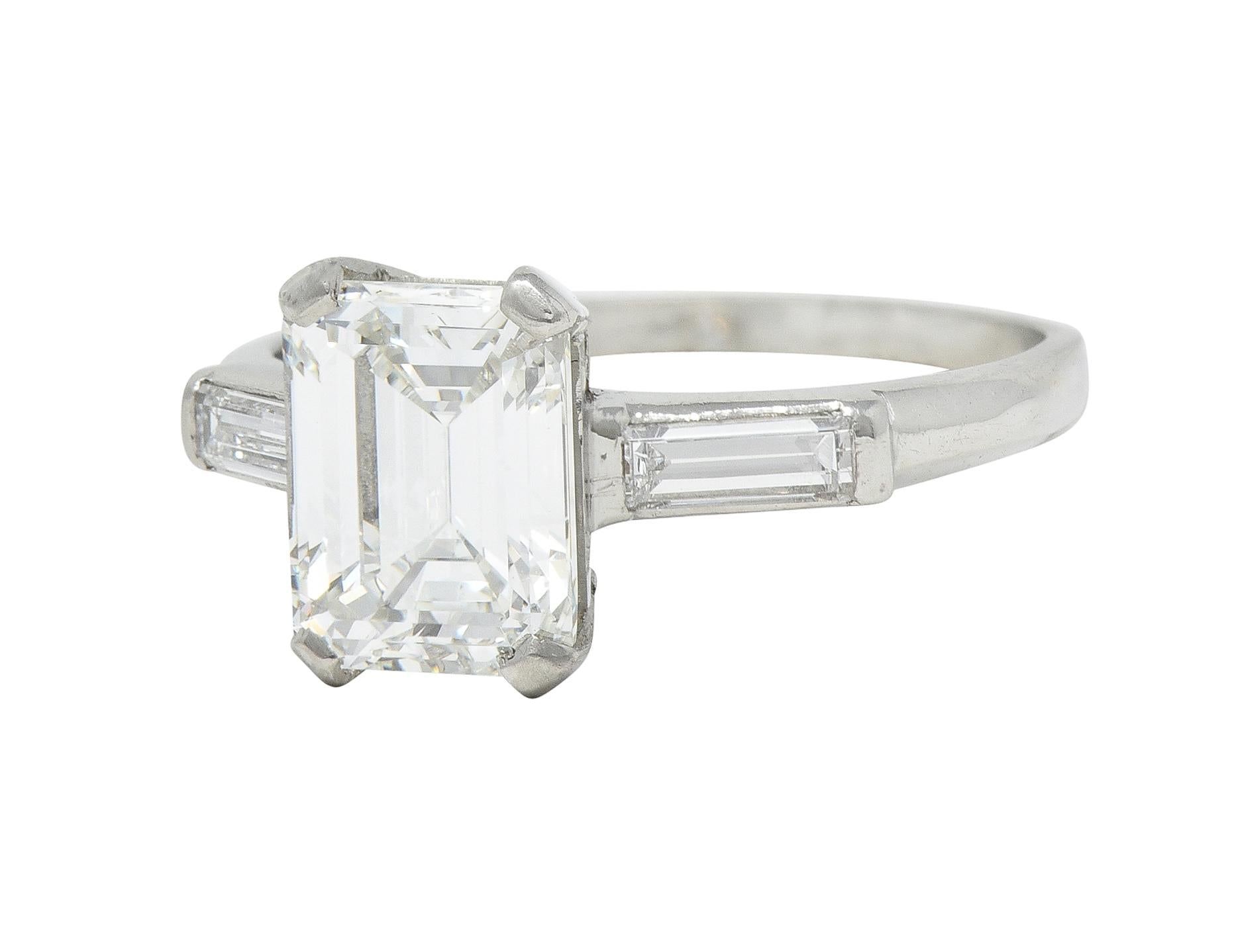 Mid-Century 2.11 CTW Emerald Cut Diamond Platinum Vintage Engagement Ring GIA