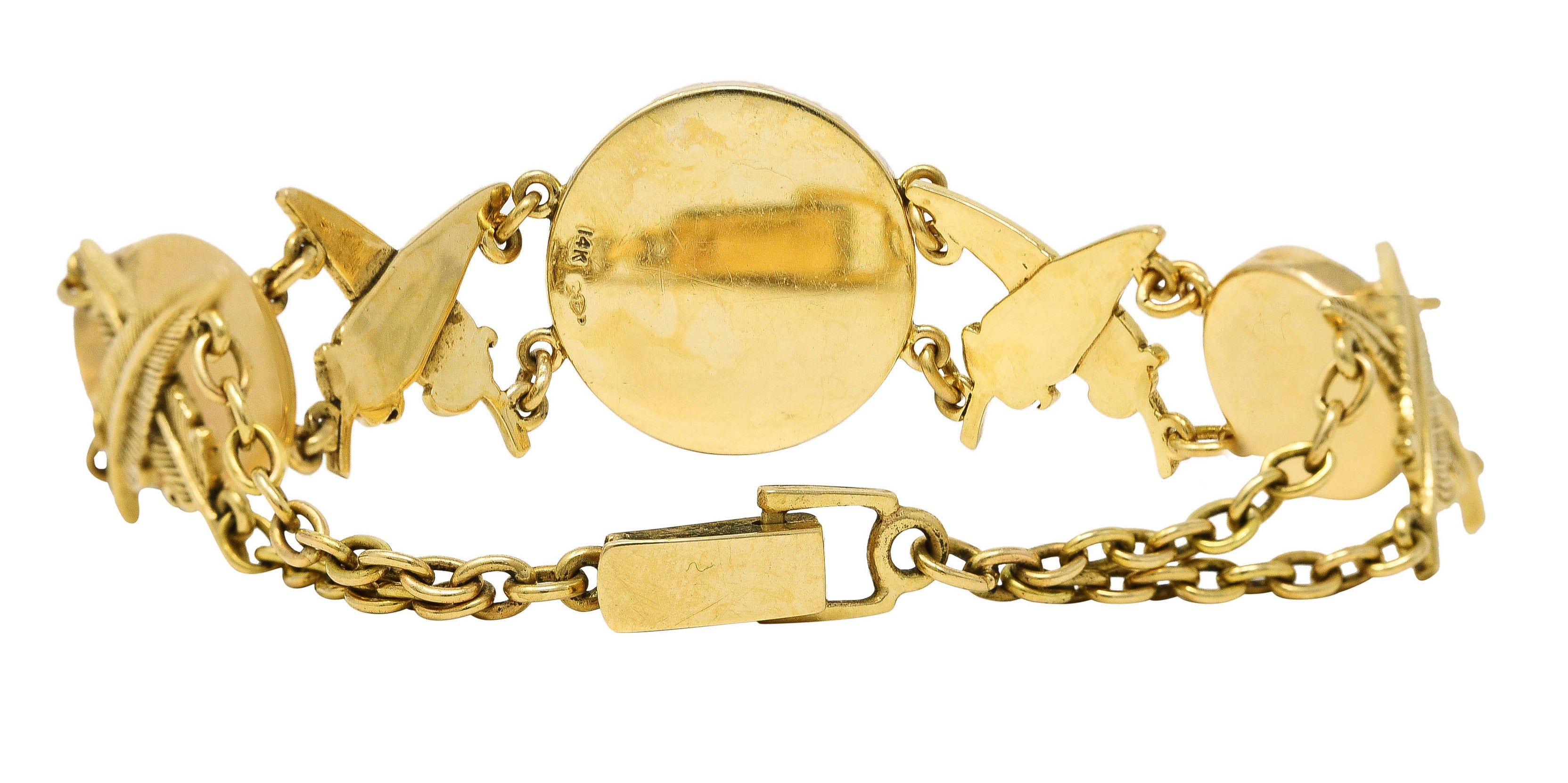 Carter Gough Essex Crystal Quartz 14 Karat Yellow Gold Feather Bird Themed Vintage Link Bracelet Wilson's Estate Jewelry