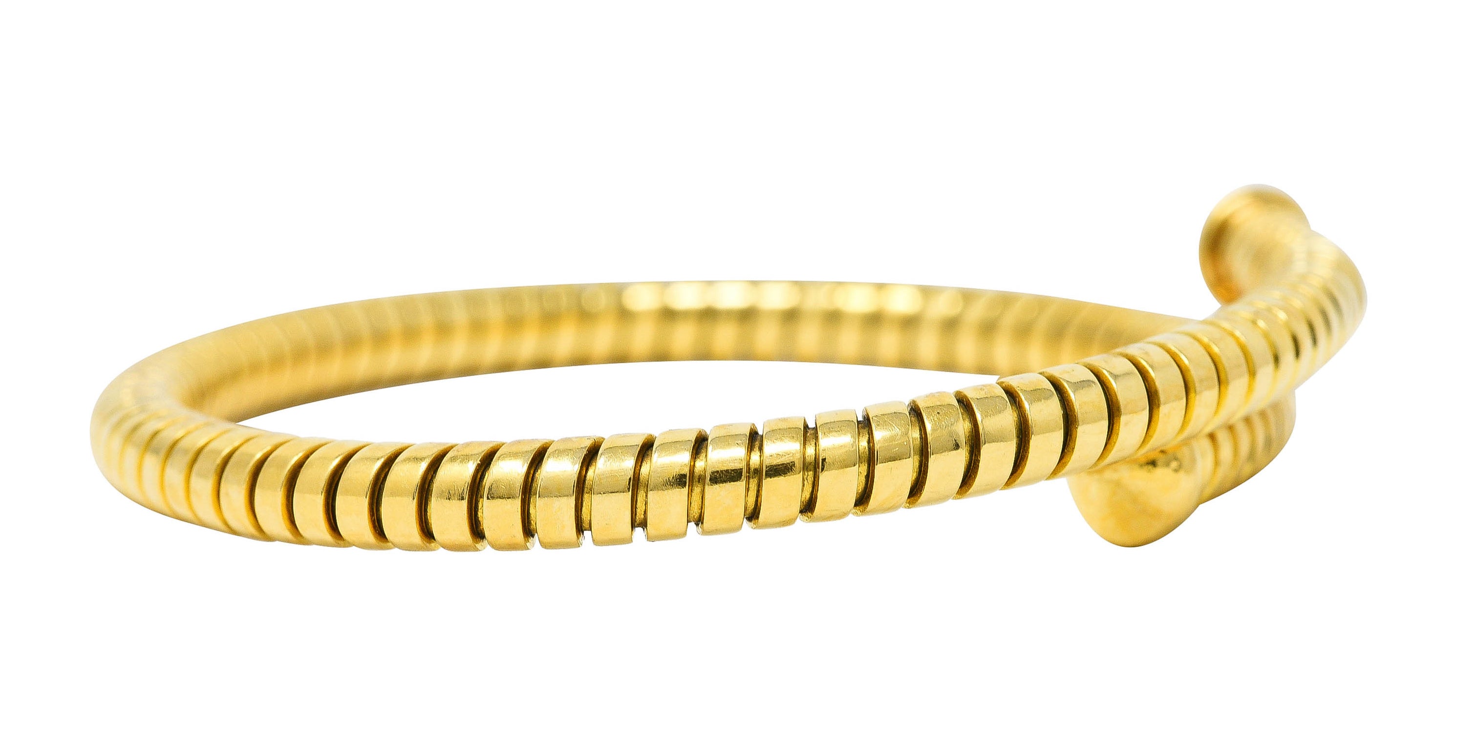 Bulgari 1990's 18 Karat Yellow Gold Tubogas Wrap Vintage Cuff Bracelet Wilson's Estate Jewelry