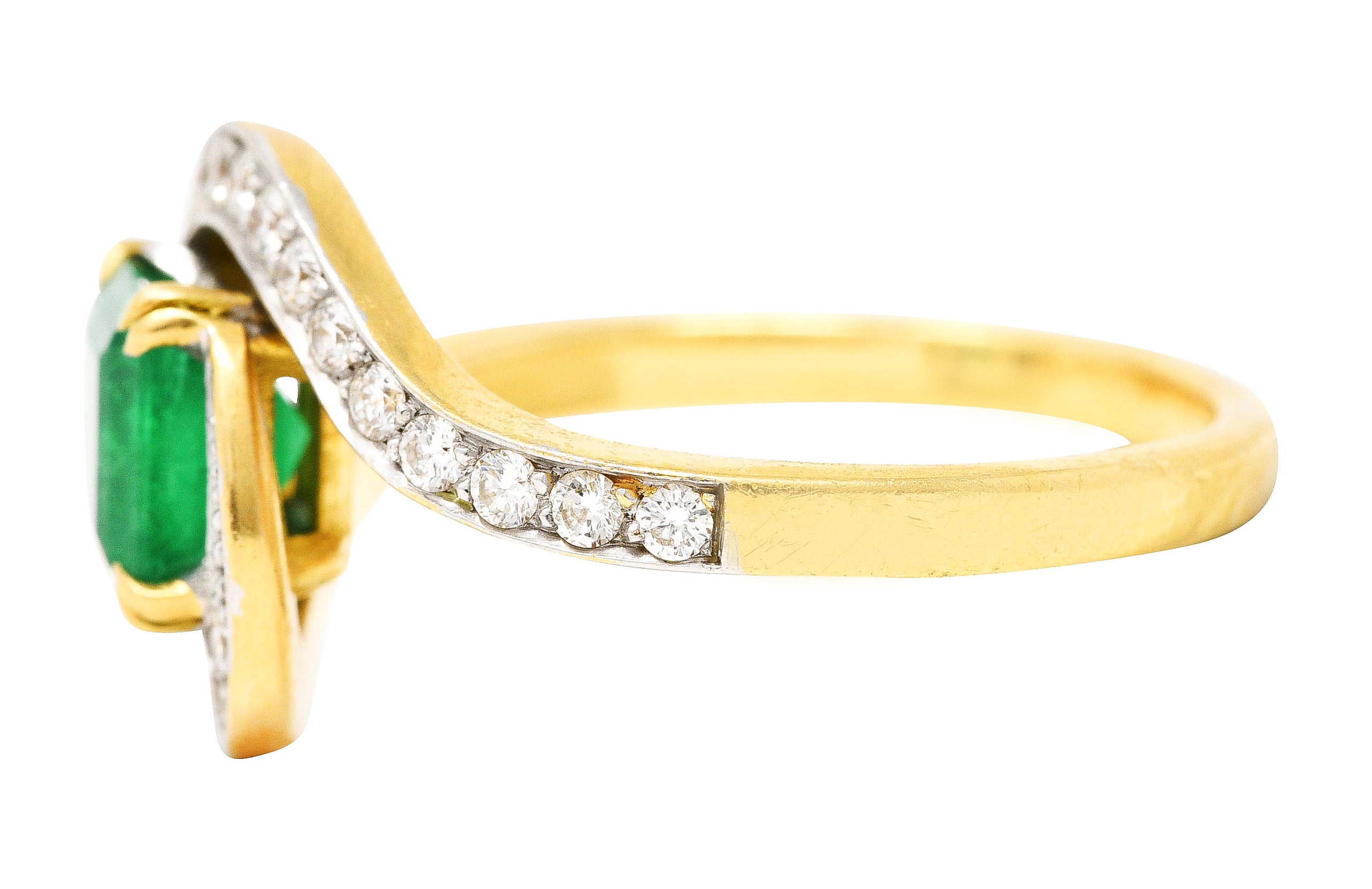 French Maison 1.57 CTW Emerald Diamond 18 Karat Yellow Gold Bypass Ring Wilson's Antique & Estate Jewelry