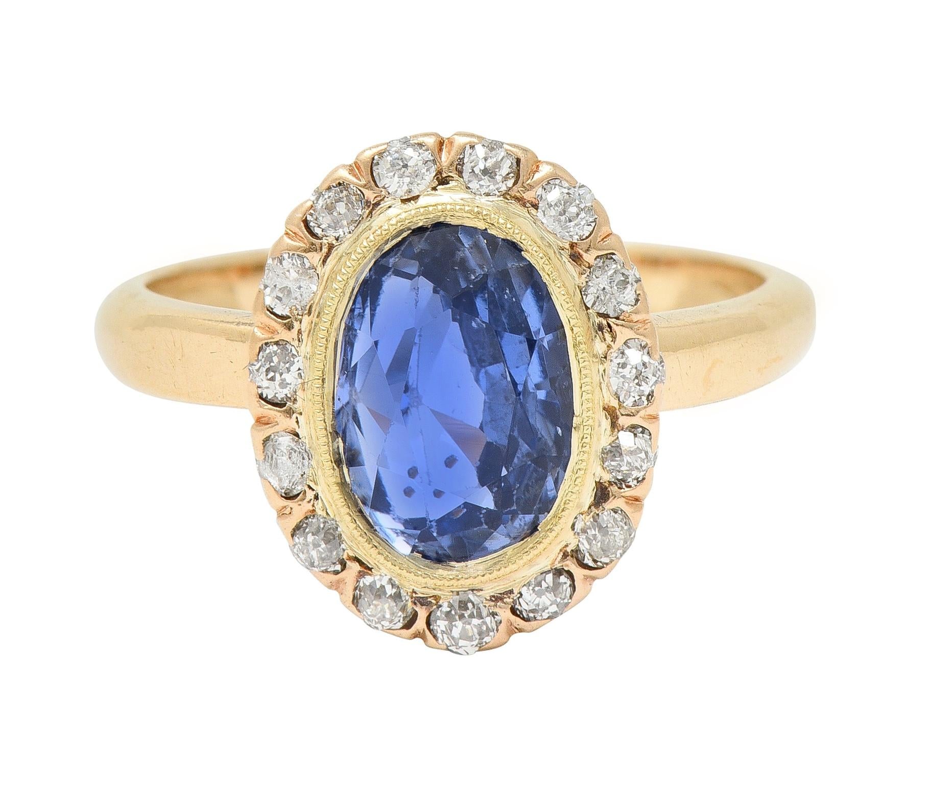 Victorian 2.95 CTW No Heat Ceylon Sapphire Diamond 14 Karat Gold Antique Ring