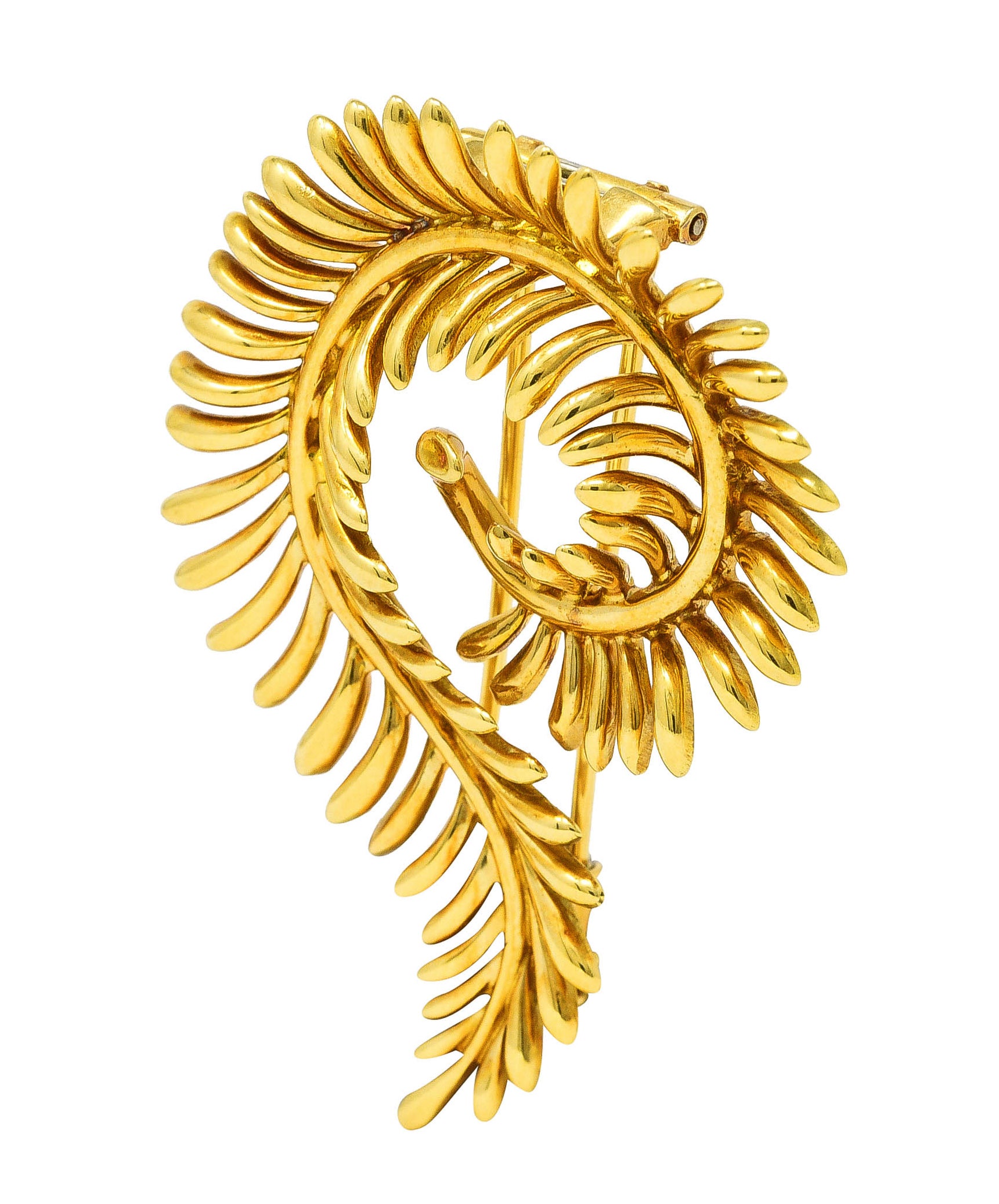 Tiffany & Co. Schlumberger 18 Karat Yellow Gold Feather Vintage Brooch Wilson's Estate Jewelry