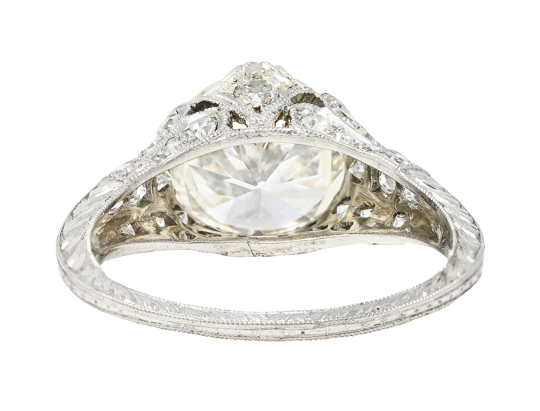 1930's Art Deco 2.58 CTW Old European Diamond Platinum Floral Engagement Ring Wilson's Estate Jewelry