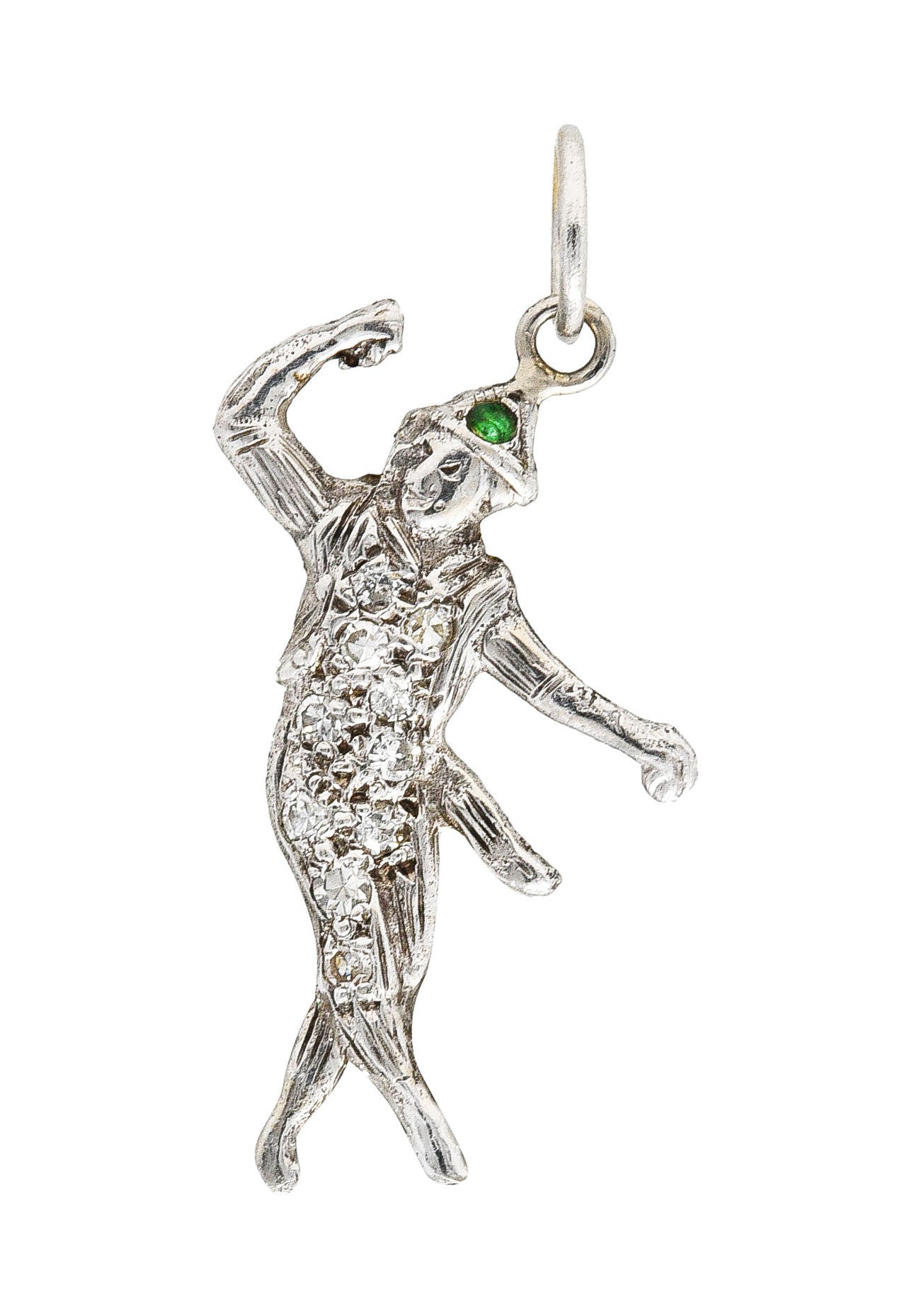 Art Deco Diamond Emerald 14 Karat White Gold Dancer Charm Wilson's Estate Jewelry