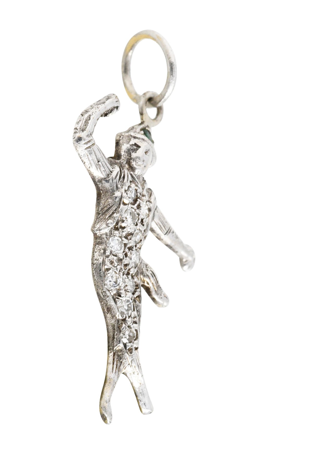 Art Deco Diamond Emerald 14 Karat White Gold Dancer Charm Wilson's Estate Jewelry