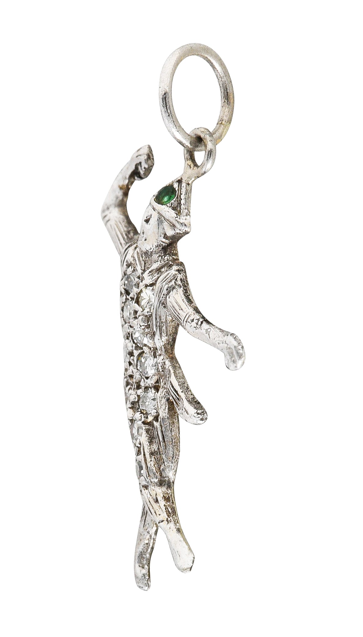 Art Deco Diamond Emerald 14 Karat White Gold Dancer Charm Wilson's Estate Jewelry