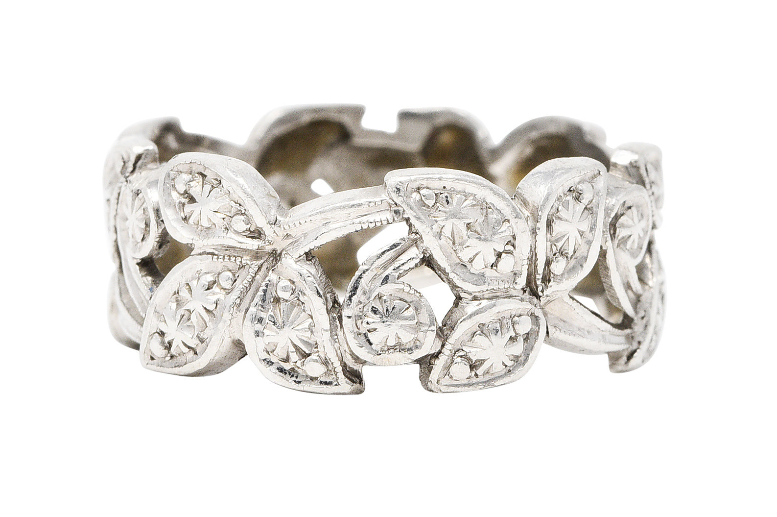 Art Deco Diamond Platinum Ivy Eternity Band RingRing - Wilson's Estate Jewelry