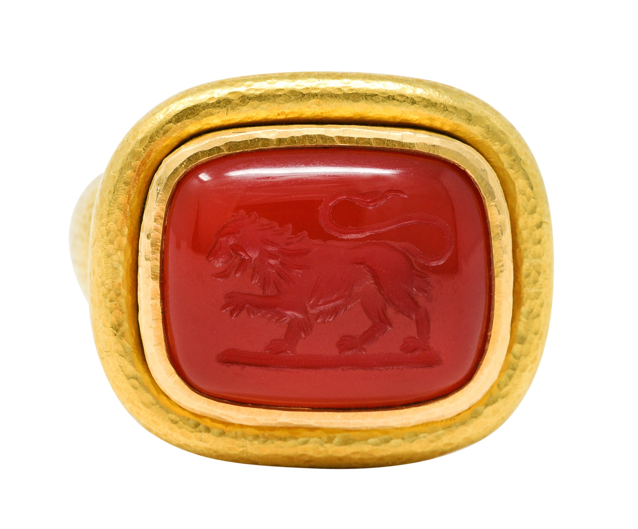 Elizabeth Locke Carnelian Intaglio 18 Karat Gold Lion Signet RingRing - Wilson's Estate Jewelry