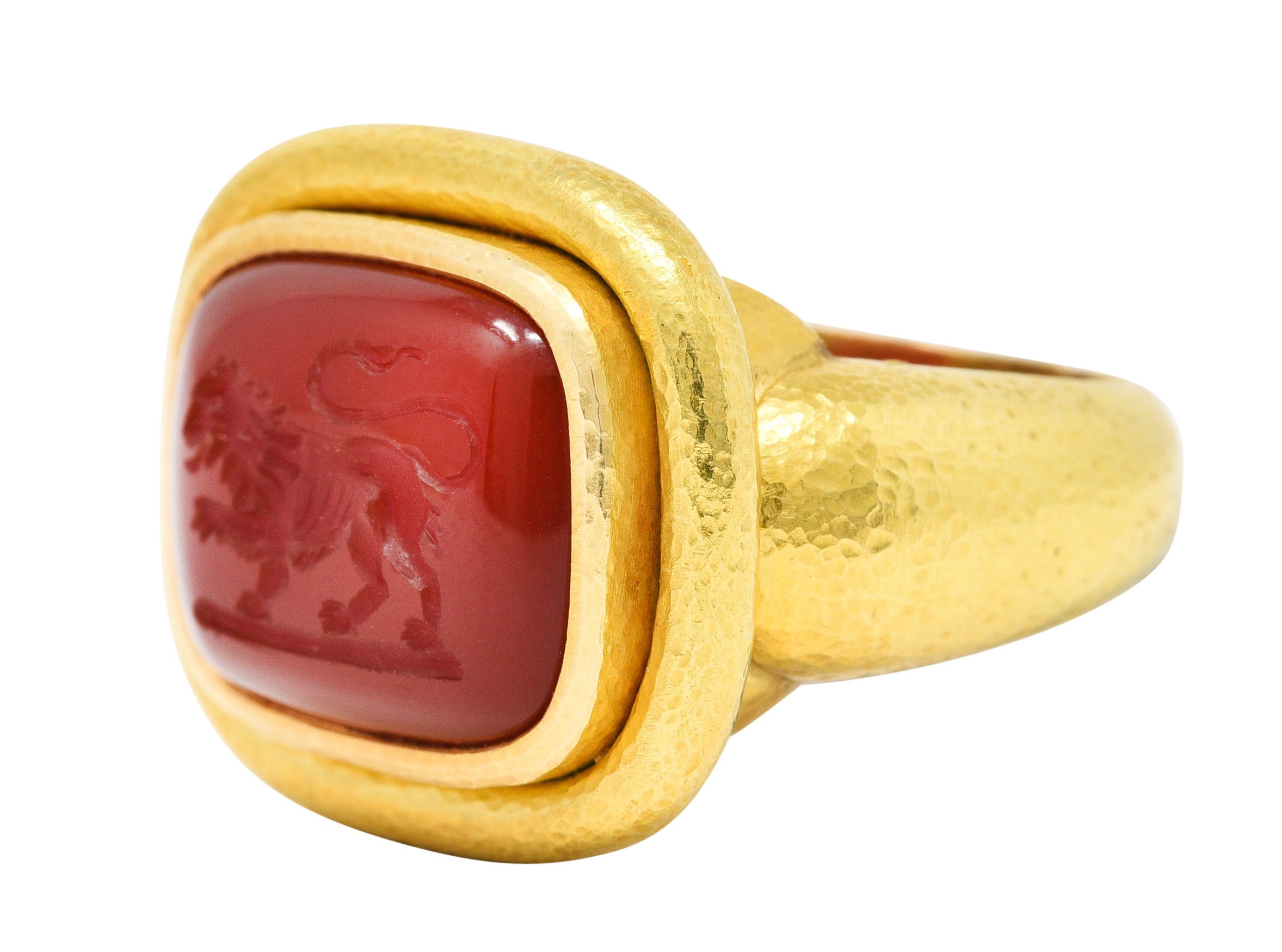 Elizabeth Locke Carnelian Intaglio 18 Karat Gold Lion Signet RingRing - Wilson's Estate Jewelry