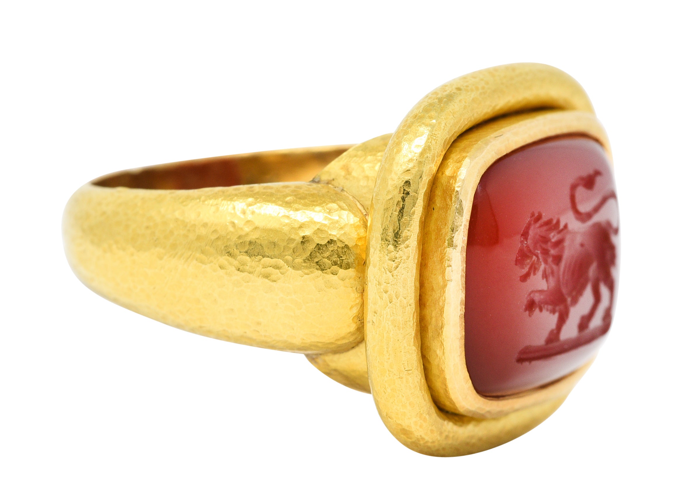 Elizabeth Locke Carnelian Intaglio 18 Karat Gold Lion Signet RingRing - Wilson's Estate Jewelry