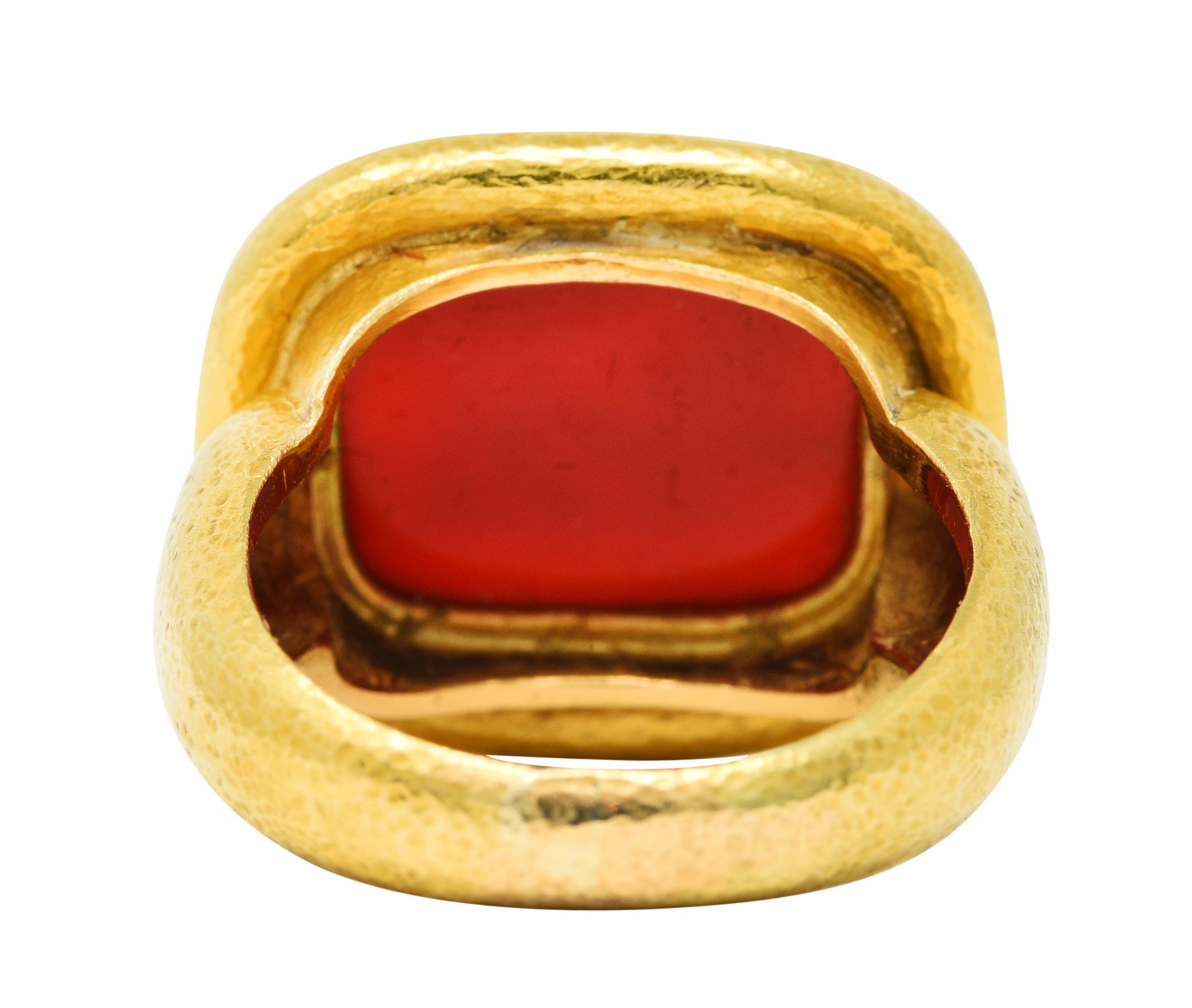 Elizabeth Locke Carnelian Intaglio 18 Karat Gold Lion Signet RingRing - Wilson's Estate Jewelry