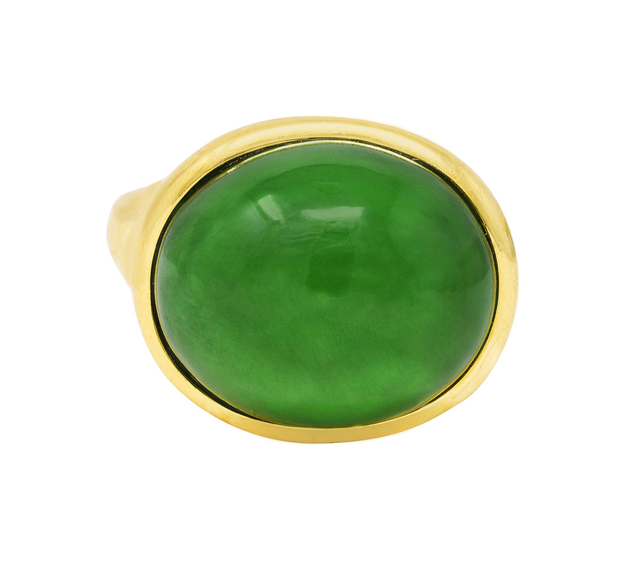 Elsa Peretti Tiffany & Co. Jade 18 Karat Yellow Gold Cabochon Ring Wilson's Estate Jewelry